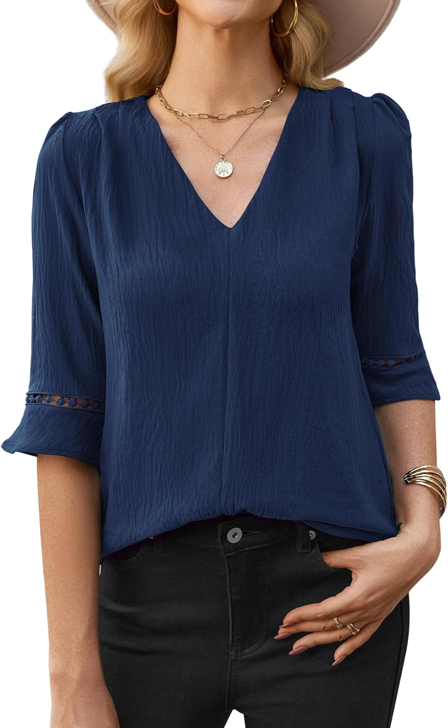 siliteelon Women Dressy Casual Blouse 3/4 Sleeve Tops V Neck Office Work Shirt Classy Ladies Clothes Spring 2026 Trendy - Image 8