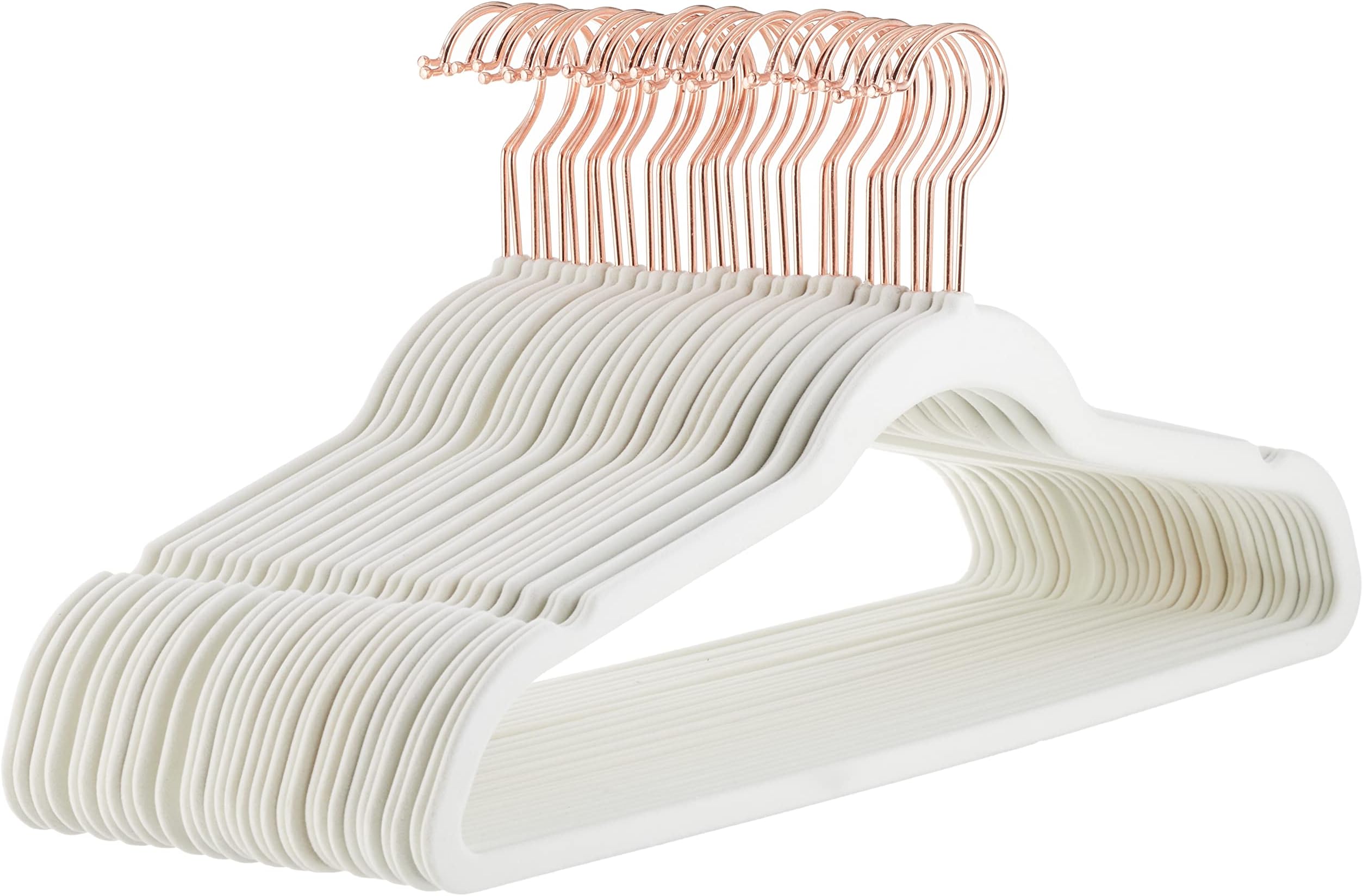 Amazon Basics Slim Velvet Non-Slip Space Saving Suit Clothes Hangers, Closet Organizer, Ivory/Rose Gold, 30-Pack