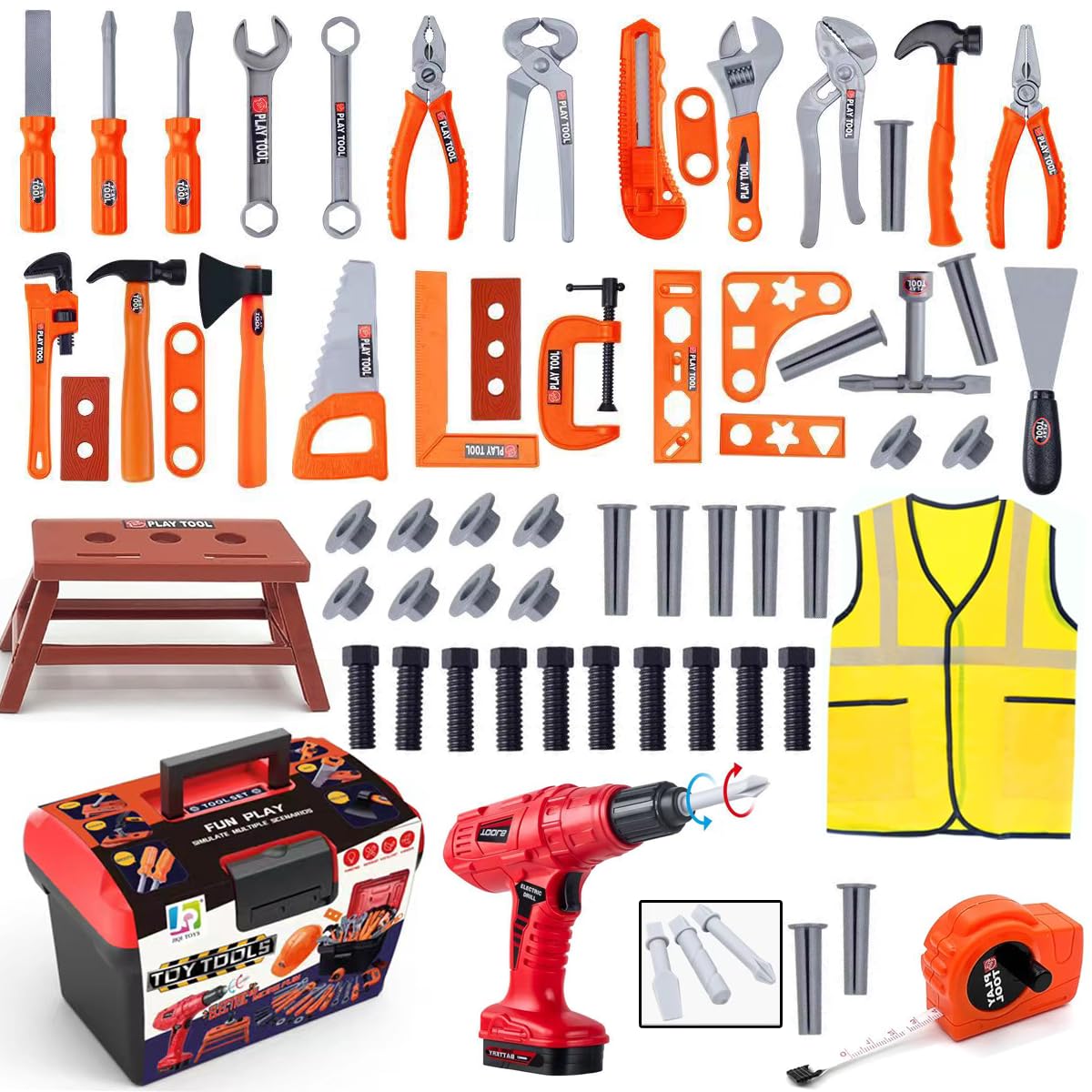 Kids Tool Set - 68 PCS Toddler Tool Set with Tool Box & Electronic Toy Drill, Pretend Play Kids Construction Toy Set, Toy Tools for Kids Ages 3 , 4, 5, 6, 7 Years Old, Boy Toys Christmas Gifts