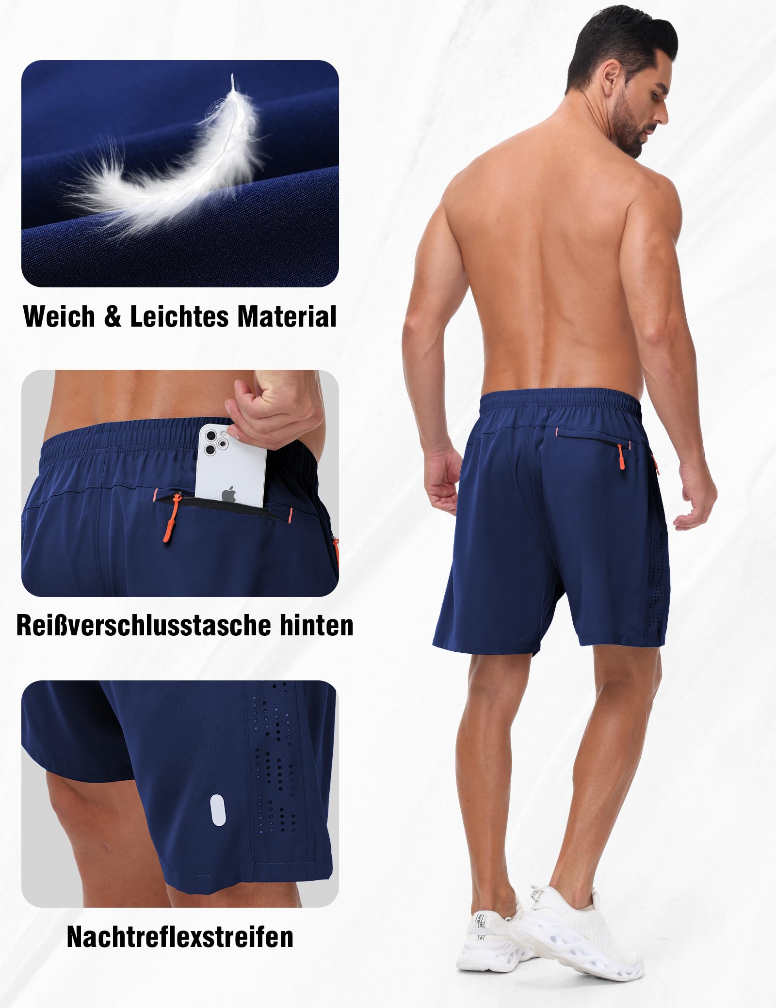 Short De Sport Homme Lot De 2 Séchage Rapide Course d'Entraînement Court Pantalon Fitness Gym Short Avec Poches Zippées - 5