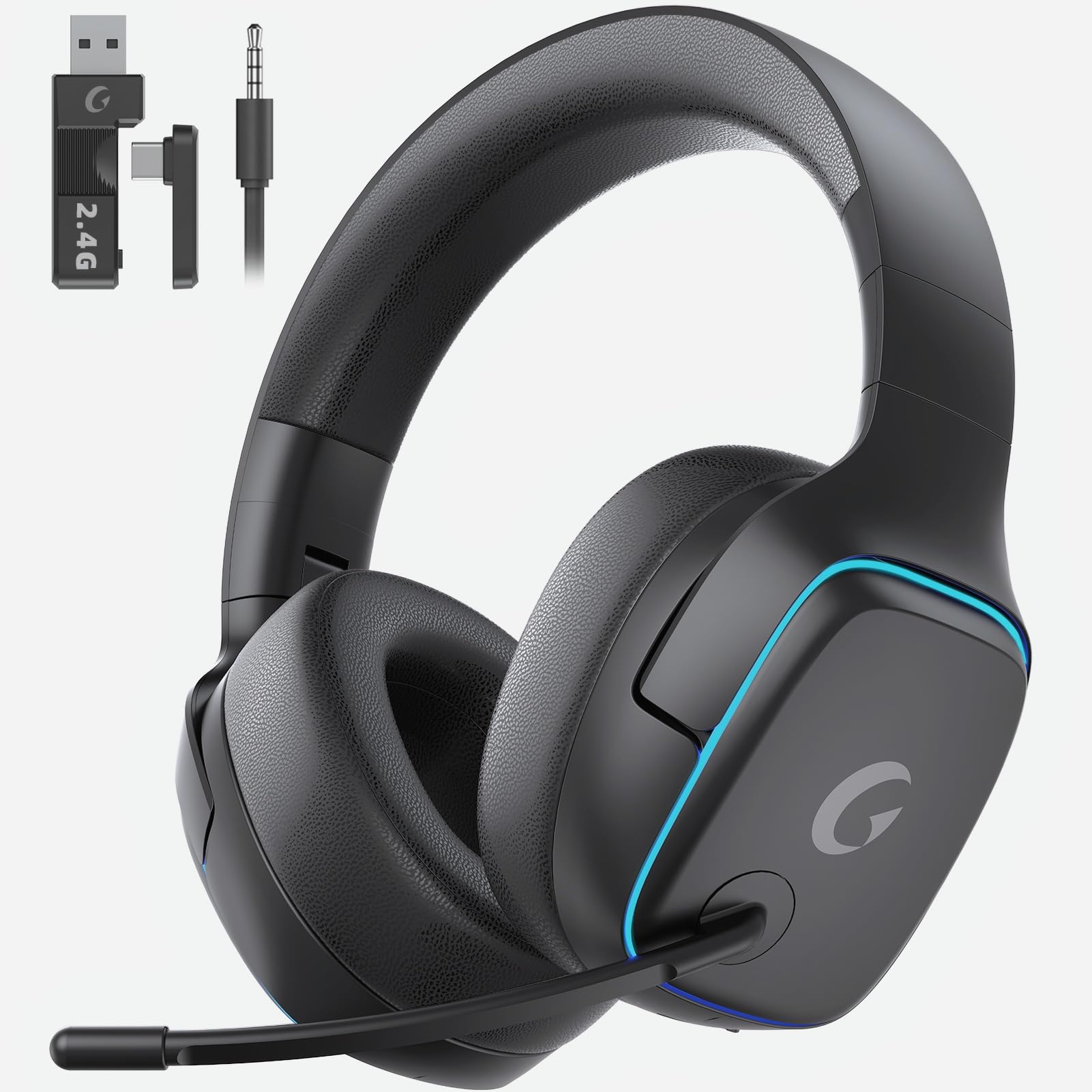 Gvyugke 2,4GHz Wireless Gaming Headset für PS5,PS4, PC, Mac, Switch, Bluetooth 5.3 Kabelloses Kopfhörer mit Mikrofon mit Geräuschunterdrückung
