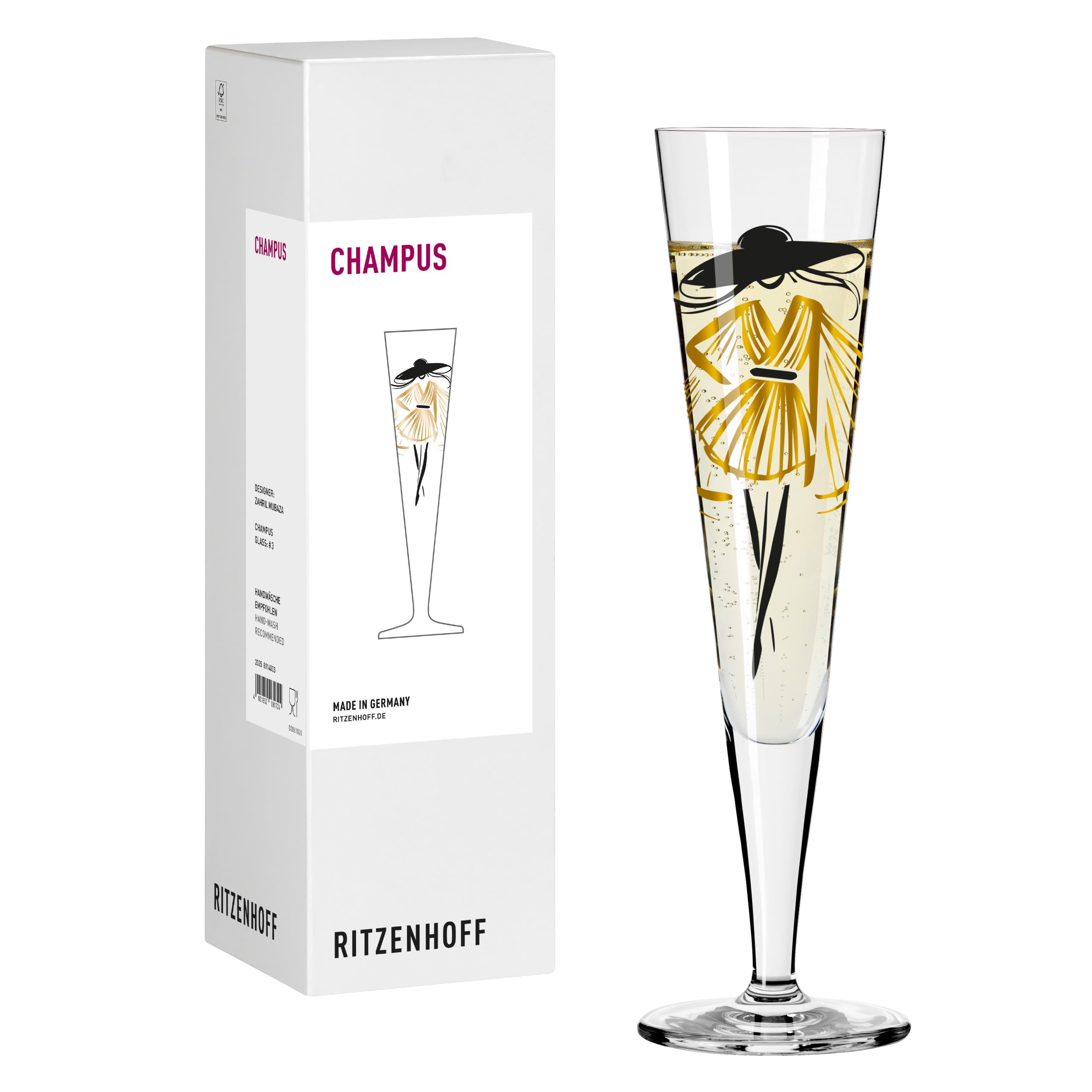 RITZENHOFF 8114003 Fashion Flûte à champagne 200 ml avec motif femme avec chapeau – Fabriqué en Allemagne