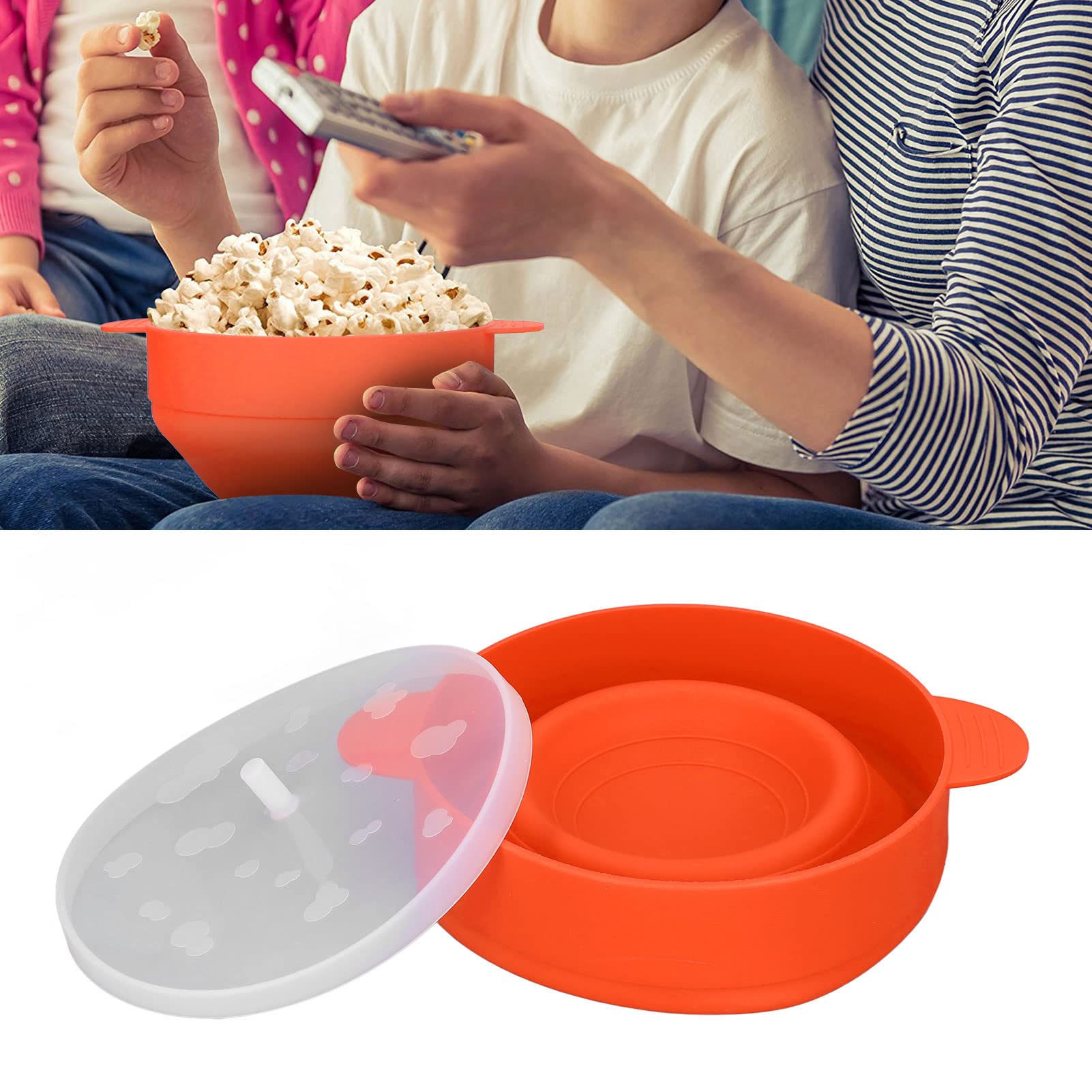 Popper do popcornu w kuchence mikrofalowej Duża silikonowa miska na popcorn bez BPA z uchwytem w pokrywie Składana maszyna do popcornu DIY do użytku w kuchni domowej (Pomarańczowy)