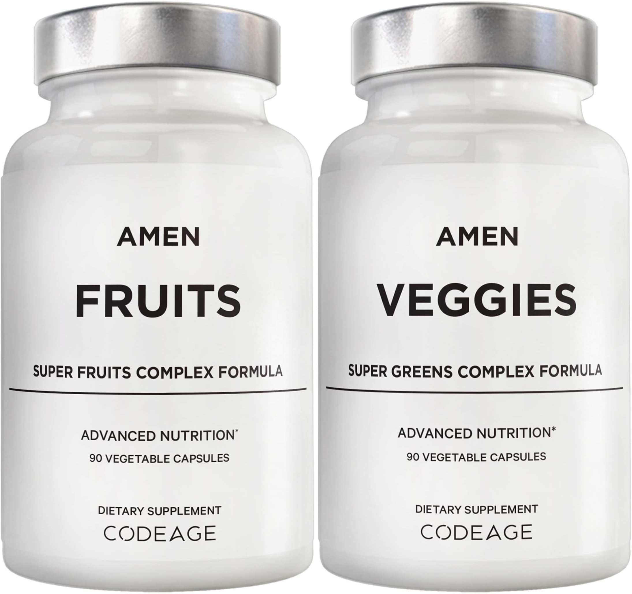 Amen Fruits + Veggies Vitamins Bundle, Raw Whole Food Multivitamin Capsules, Greens Vegetables, Red Fruits & Berries Vegan Blend, Fibers + Phytonutrients Superfood Minerals Supplement, Non-GMO, 180 ct