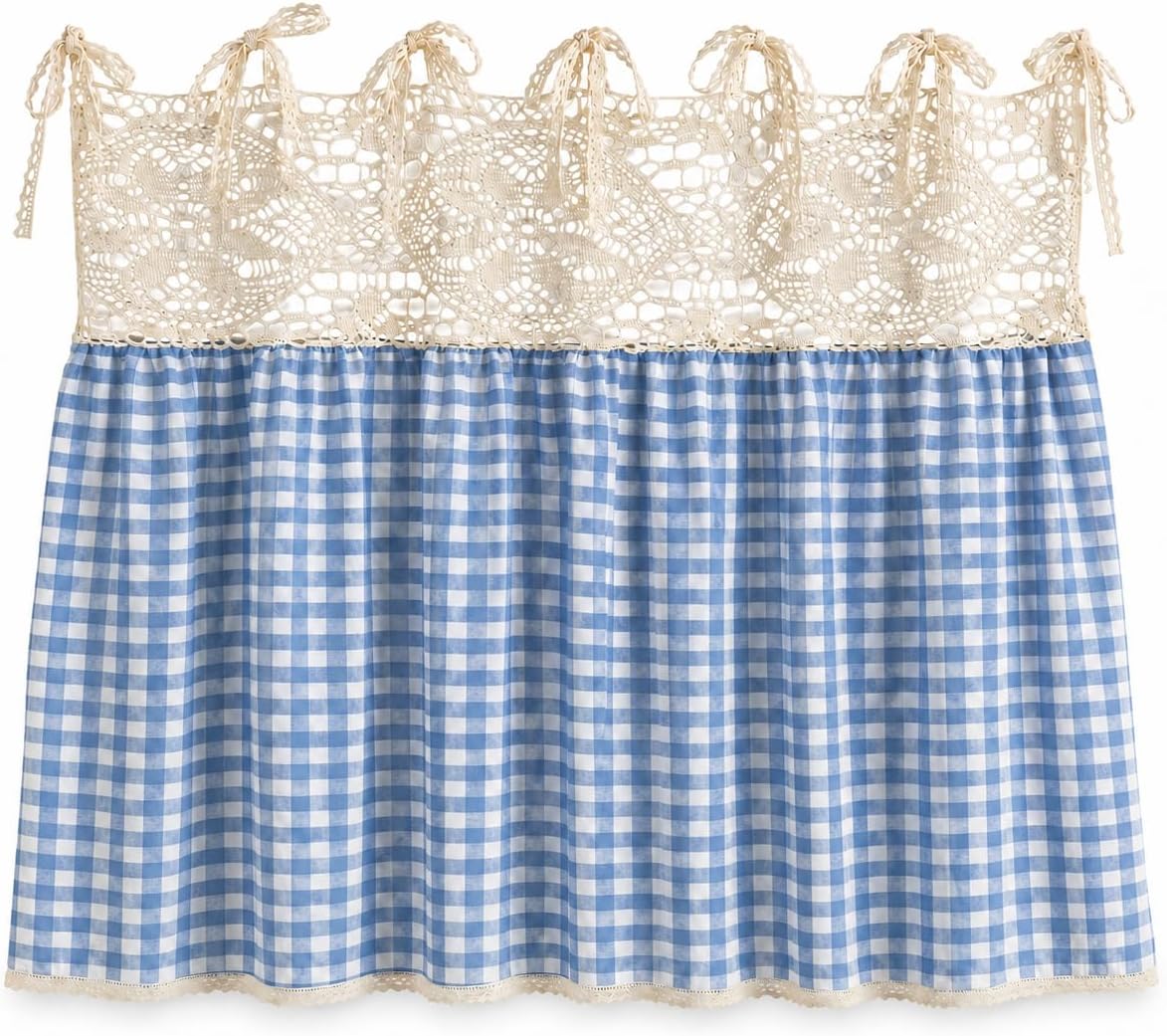 Vintage Oven Curtain Skirt for Farmhouse Kitchen Decor, Check Decorative Oven Door Curtain with Tie Top, Cottagecore Stove Handle Cover Skirt for Rustic Kitchen, Cabinet & Home Decor