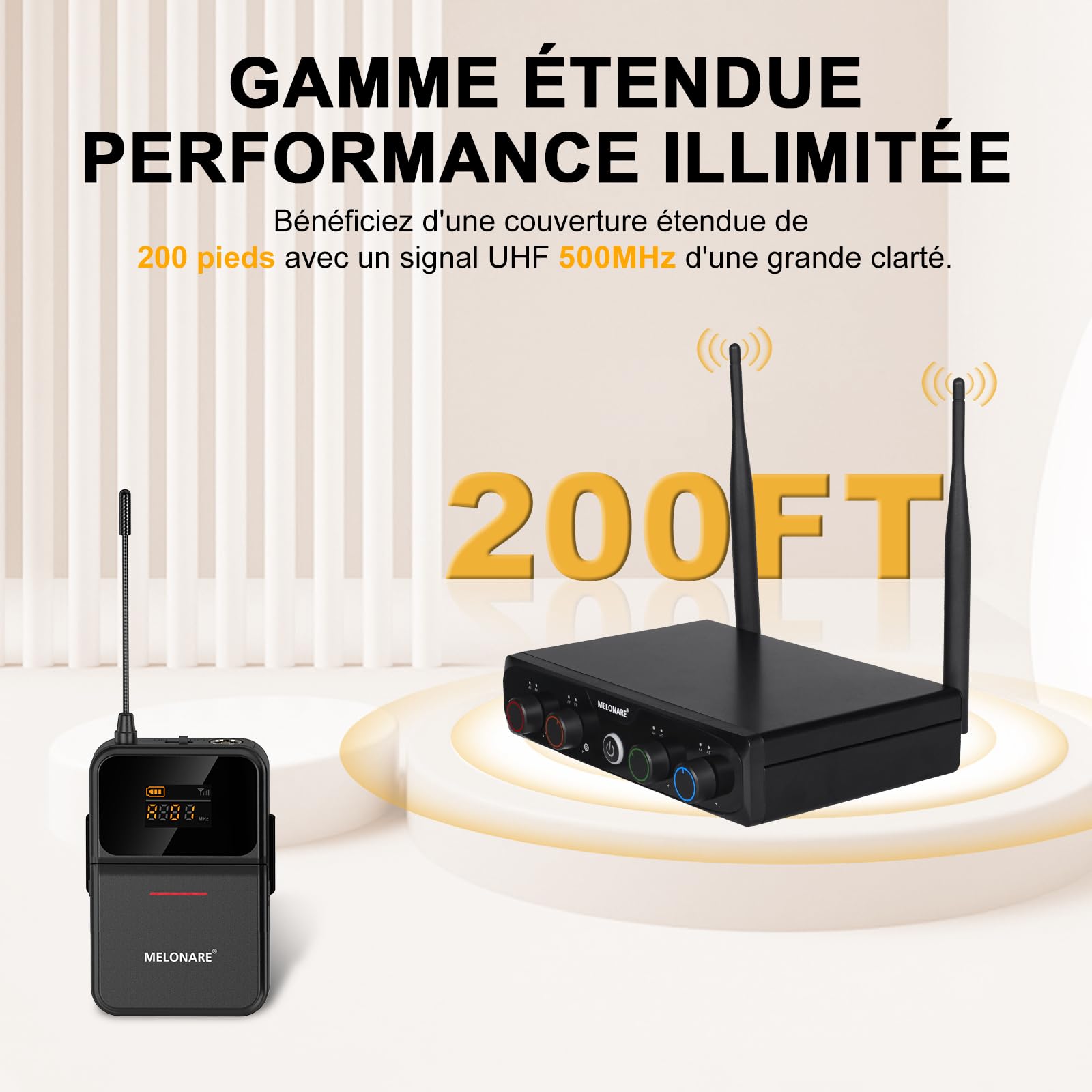 MELONARE Système Micro sans Fil UHF Compact à 4 canaux MWM-41-4B