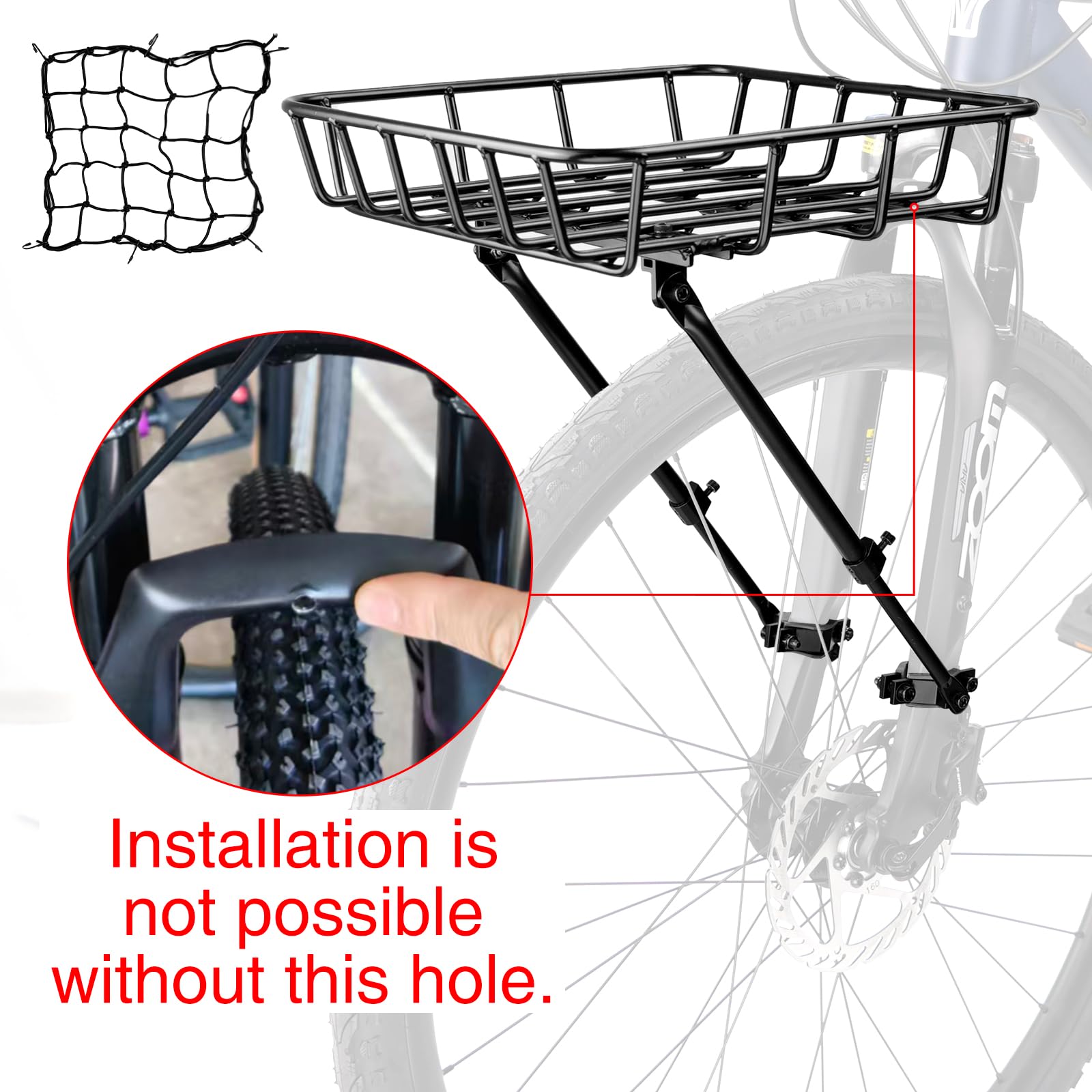 Portaequipajes universal para bicicleta – Cesta delantera de gran capacidad, cesta delantera de aluminio ligero con barras de sujeción, ajustable para bicicletas de 26 a 29 pulgadas, incluye