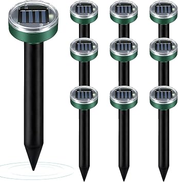 Mole Repellent 10 Pack, Animal Repeller Solar Powered Snake Ultrasonic Gopher Deterrent, Outdoor Waterproof Vole Vibration Stakes,Sonic Spike for Rodent Groundhog Snake Chipmunk