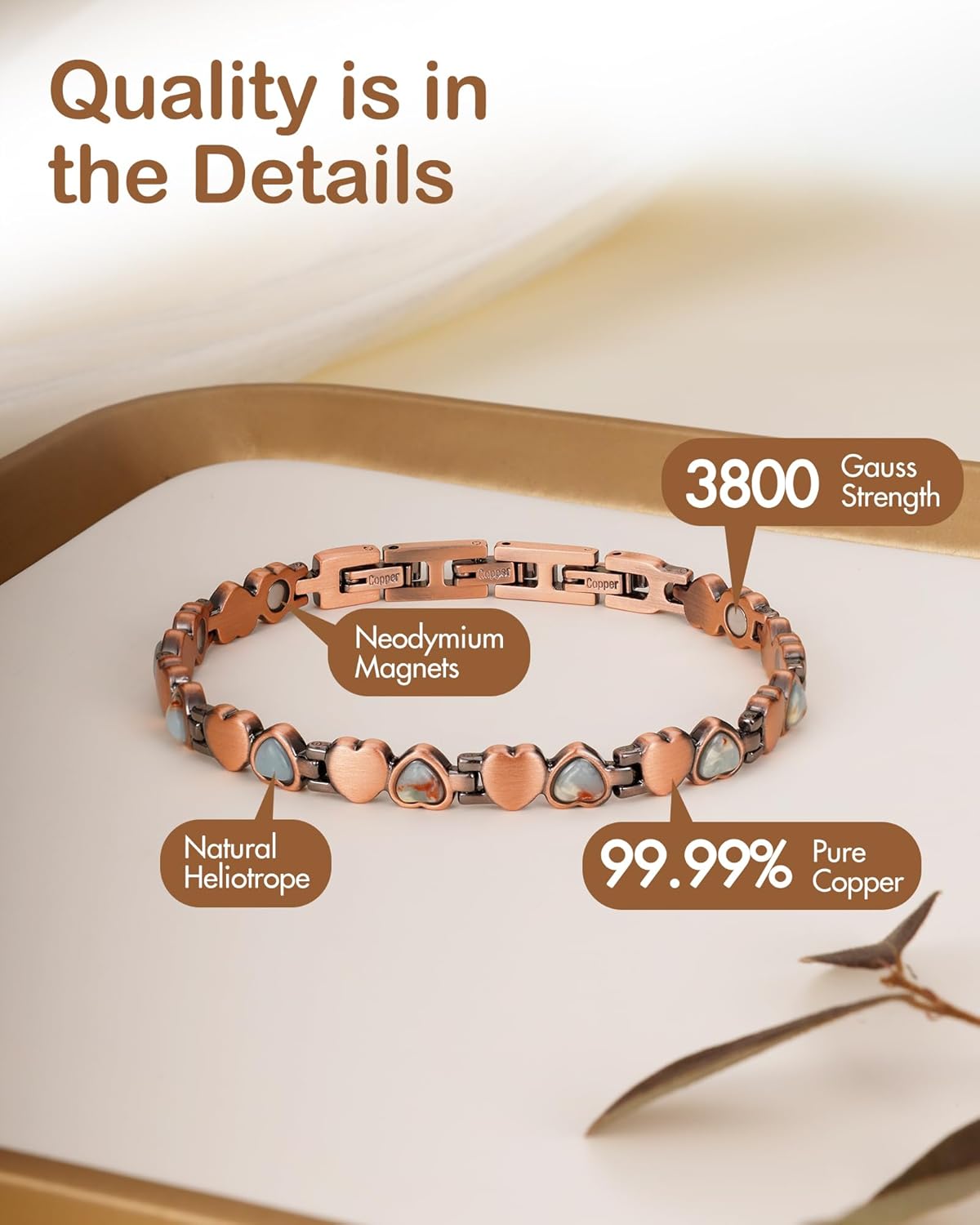 Feraco Pure Copper Bracelets for Women, Ultra Strength Magnetic Bracelet with 3800 Gauss Magnets & Natural Turquoise & Stones, Adjustable, Jewelry Gift - Image 2