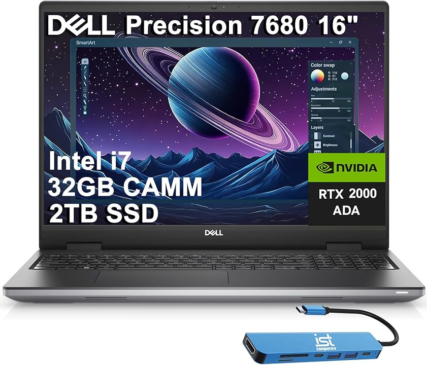 Dell Precision 7000 7680 Mobile Workstation Laptop (NVIDIA RTX 2000 Ada 8GB, 16" FHD+, Intel 20-Core i7-13850HX (> Ultra 7-155U), 32GB LPCAMM2 DDR5, 2TB SSD) Pro Max for Designer, IST HUB, Win 11 Pro