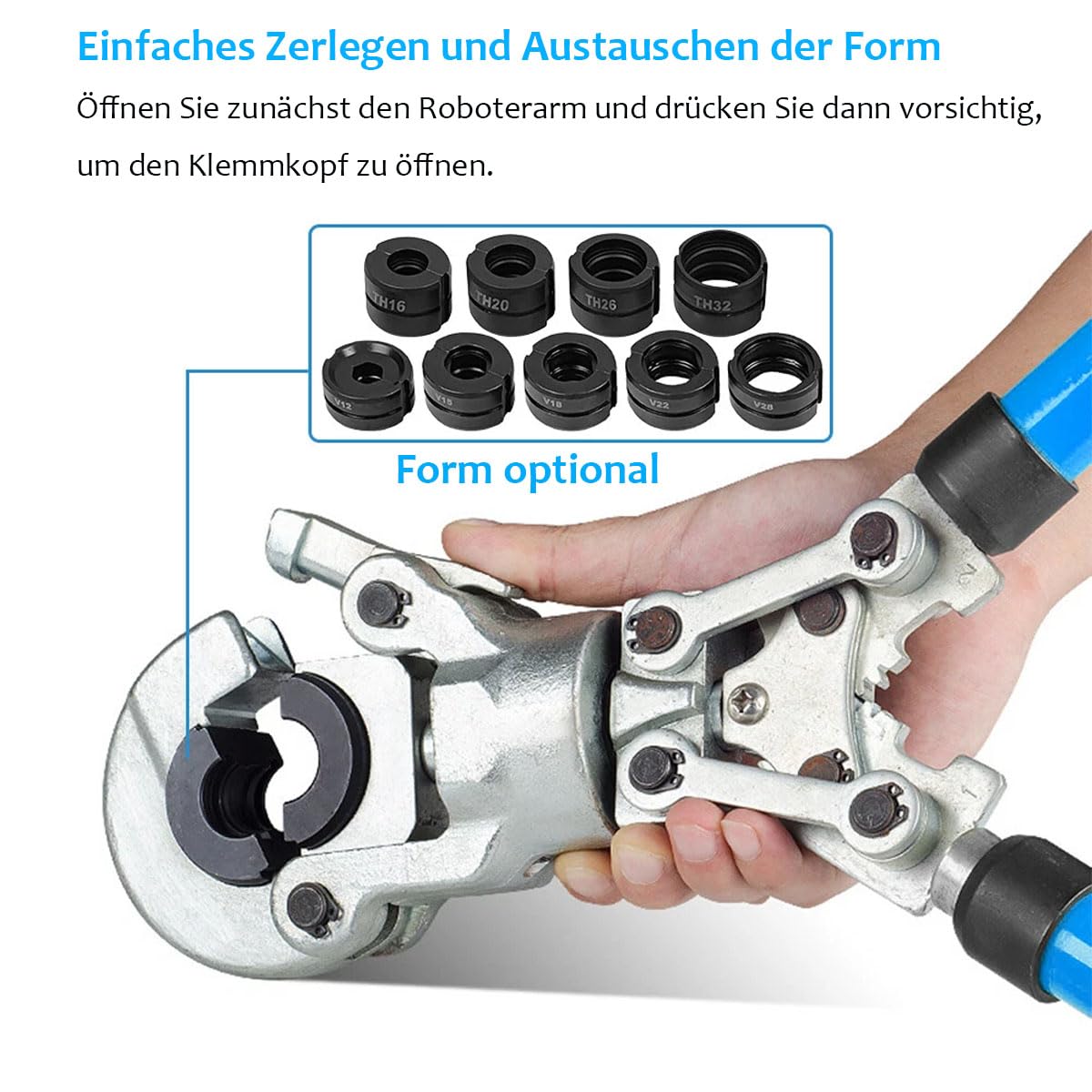 Profi Presszange Handpresse Presszange für Kupferrohr, Edelstahlrohr Und Verbundrohr, V-Kontur Und TH-Kontur, V12 V15 V18 V22 V28 Und TH16 TH20 TH26 TH32mm Verbundrohr Kupferrohr Rohrpresszange