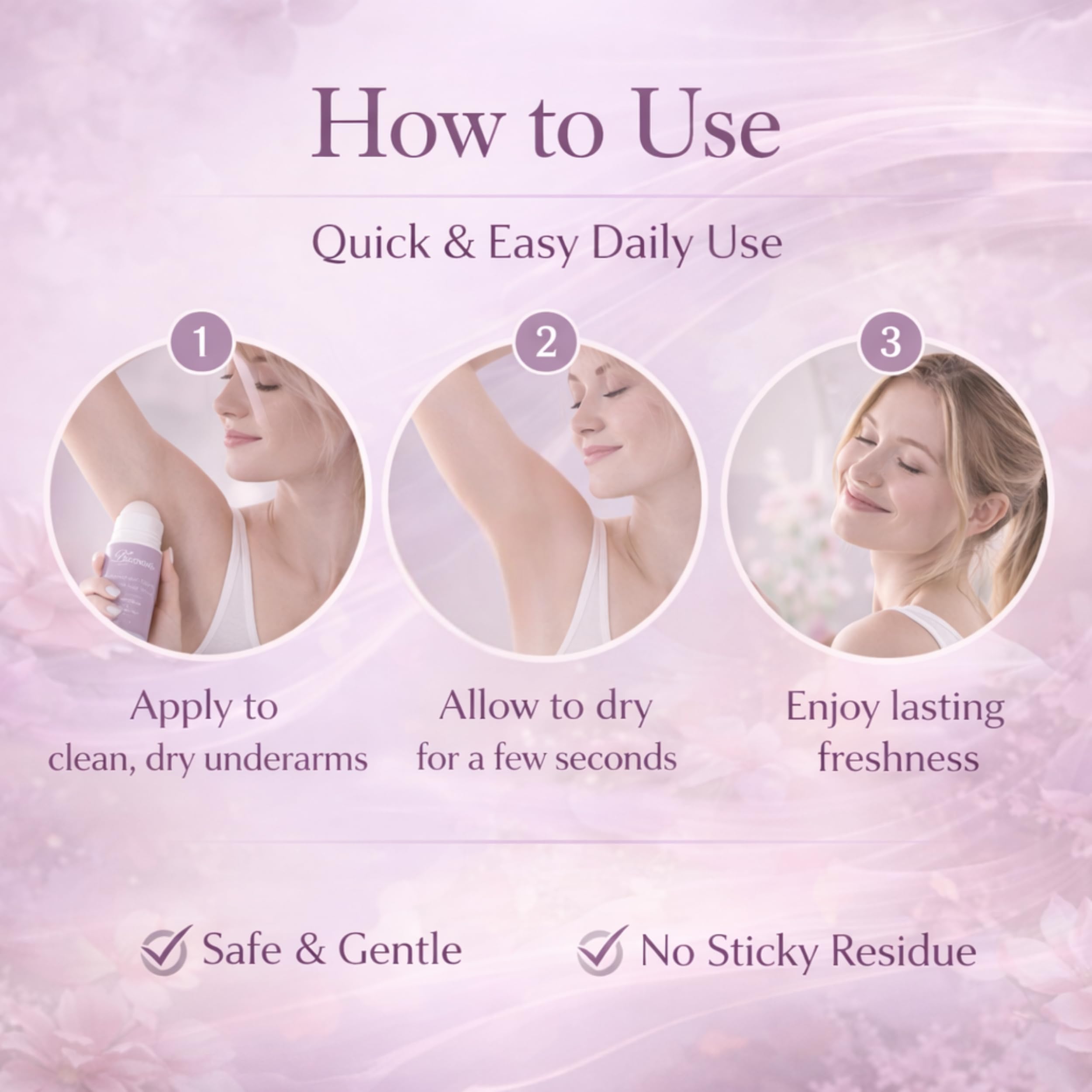 Bussani Deodorante naturale da 3 pezzi da 90 ml di lavanda al patchouli – Deodorante roll-on in pietra di cristallo per donna, protegge senza alcool, parabeni o alluminio, senza macchie e cruelty-free