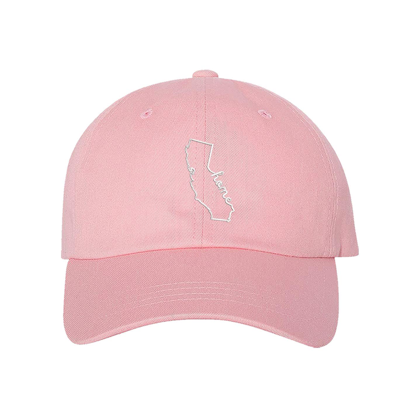 DSY Lifestyle Cali Home Outline Embroidered Unisex Baseball Hat - California Home Outline Dad Hat (Light Pink)