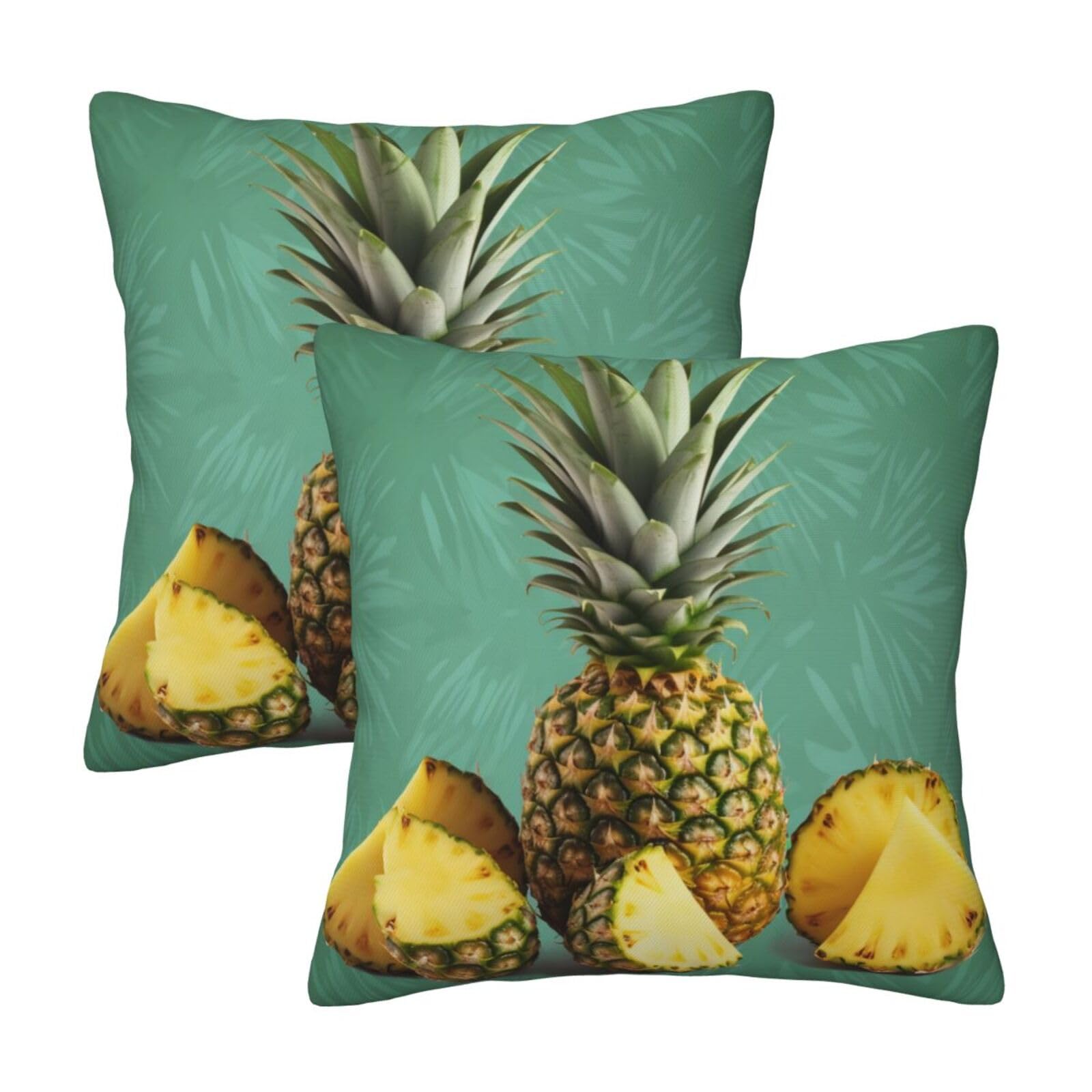 Tropical Fruit Pineapple Throw Pillow Cases 2 Pack Square Pillowcases Soft Pillow Protectors for Couch Livingroom Sofa Bed Office Car,50x50 CM