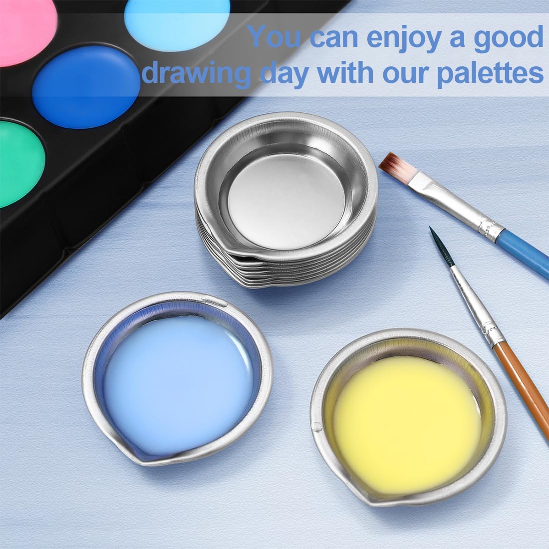 Cuencos para Mezclar Pintura de Acero Inoxidable 12 Piezas-Paleta Pintura-Paleta Pintura Acrílica-Paleta Humeda-se Utiliza para Sujetar Pintura y Mezclar Colores，2 Estilos