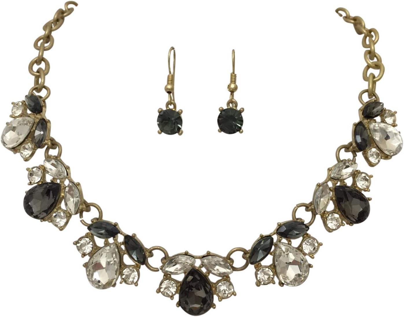 Gypsy Jewels Fancy Rhinestone Bling Matte Gold Tone Boutique Bib Bubble Necklace Earrings Set Boho