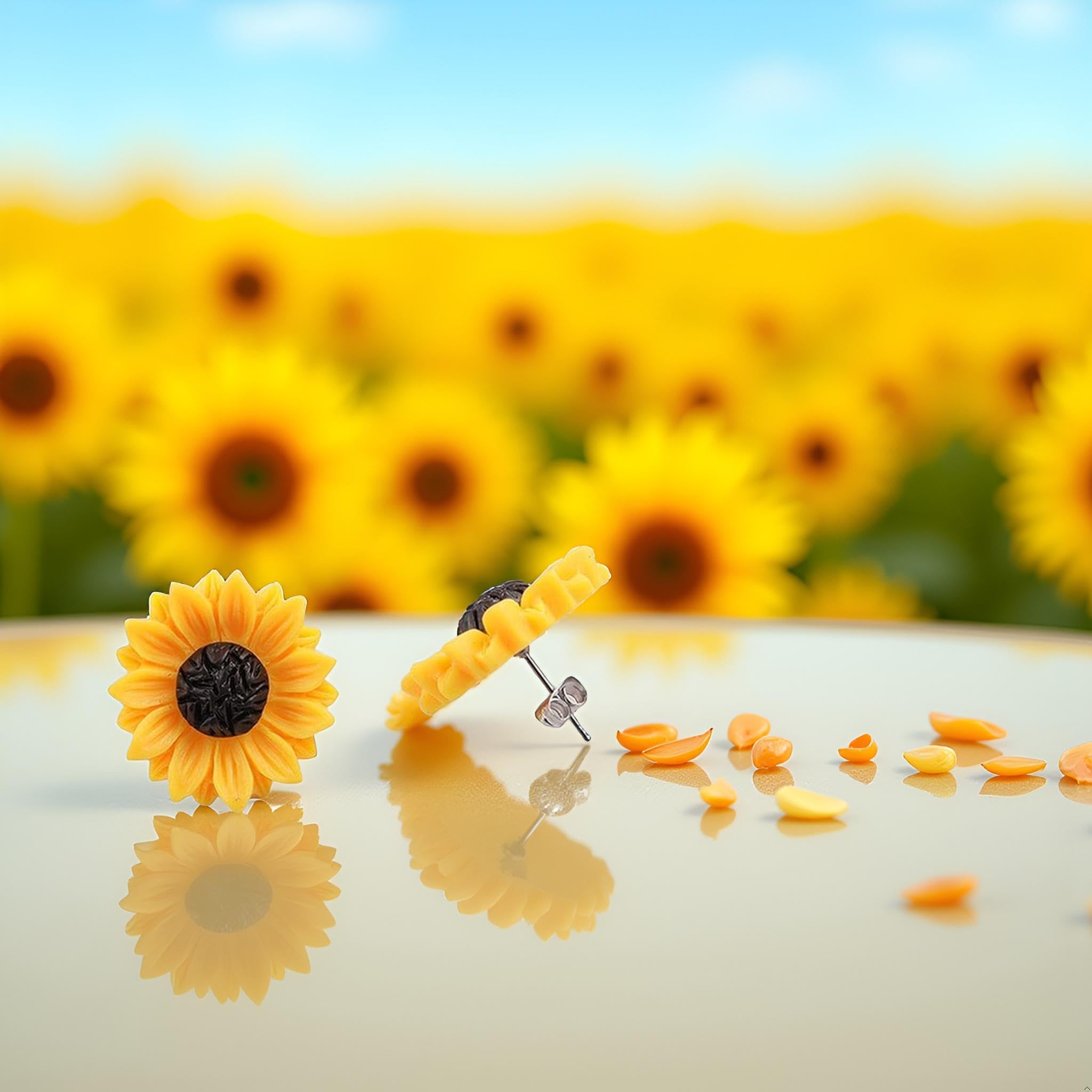 Orecchini a perno in resina a forma di girasole, 15 mm, idea regalo per donne e ragazze