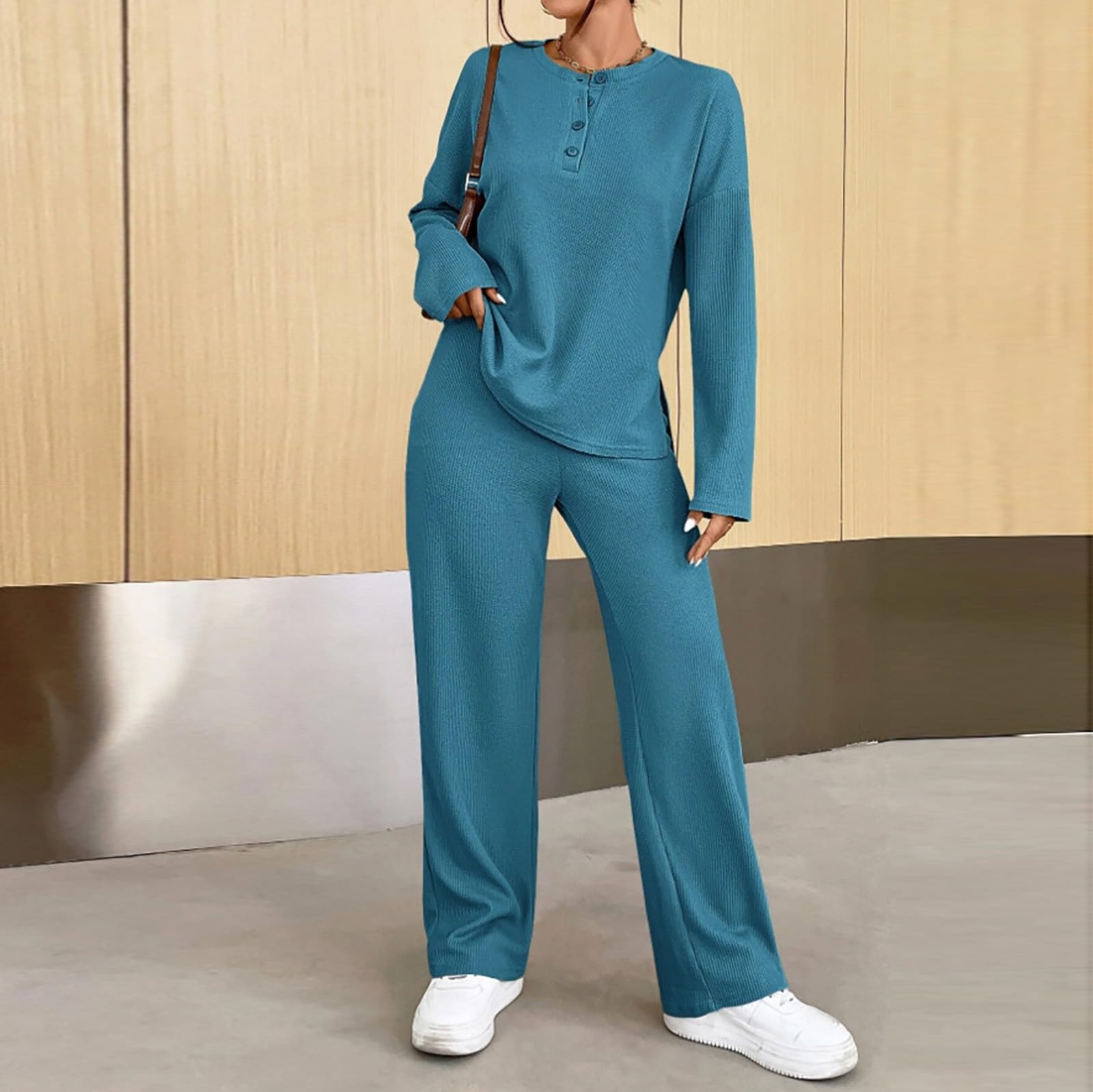 Tuta da jogging da donna senza cappuccio – Tuta da allenamento con tinta unita basic a maniche lunghe + pantaloni da jogging Baggy comodo per il tempo libero casual tuta da casa Aesthetic E-Girl