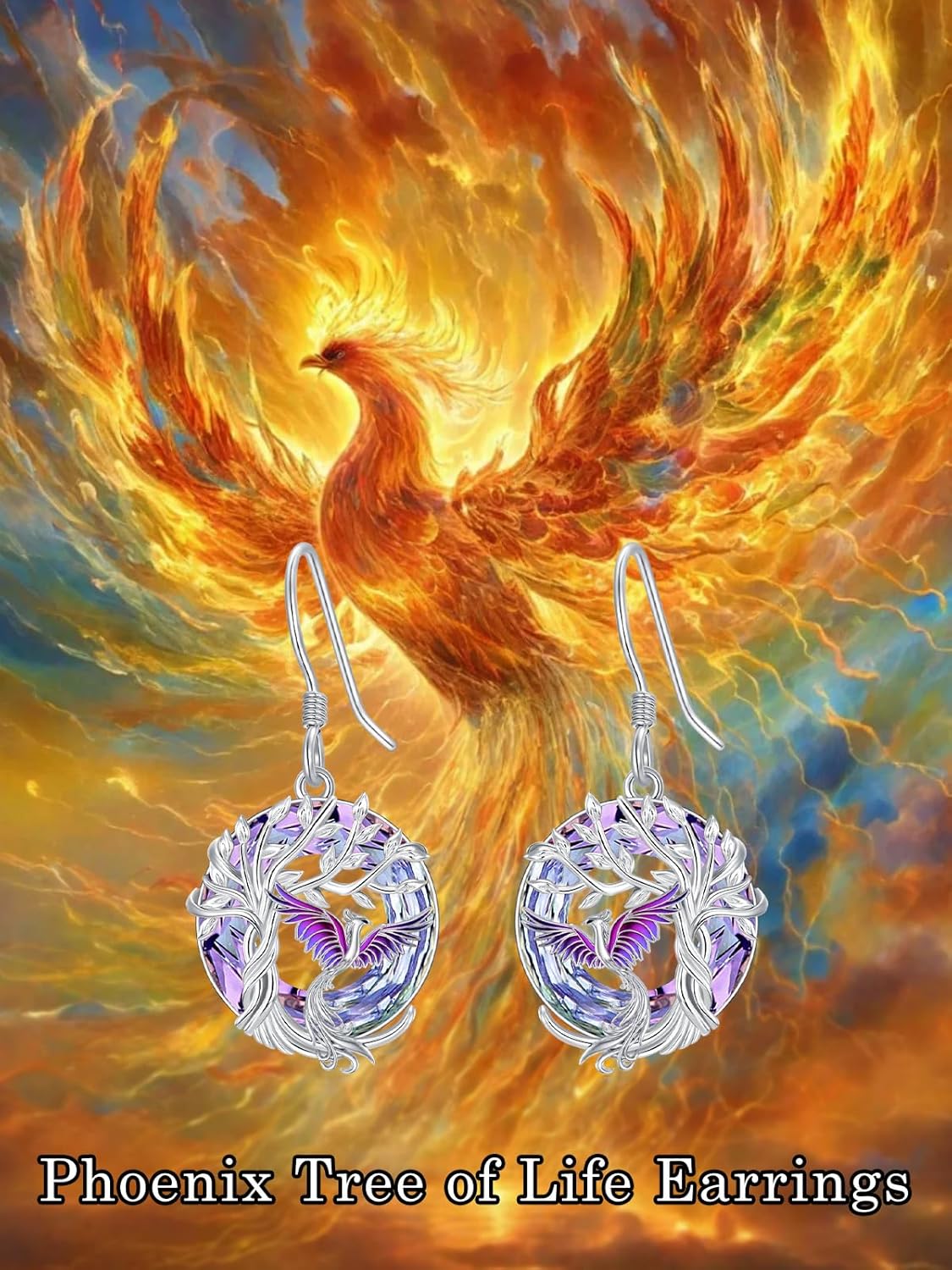 TOUPOP Phoenix Earrings 925 Sterling Silver Crystal Dangle Earrings Phoenix Rising Jewelry Women Birthday Gifts for Her - Image 2