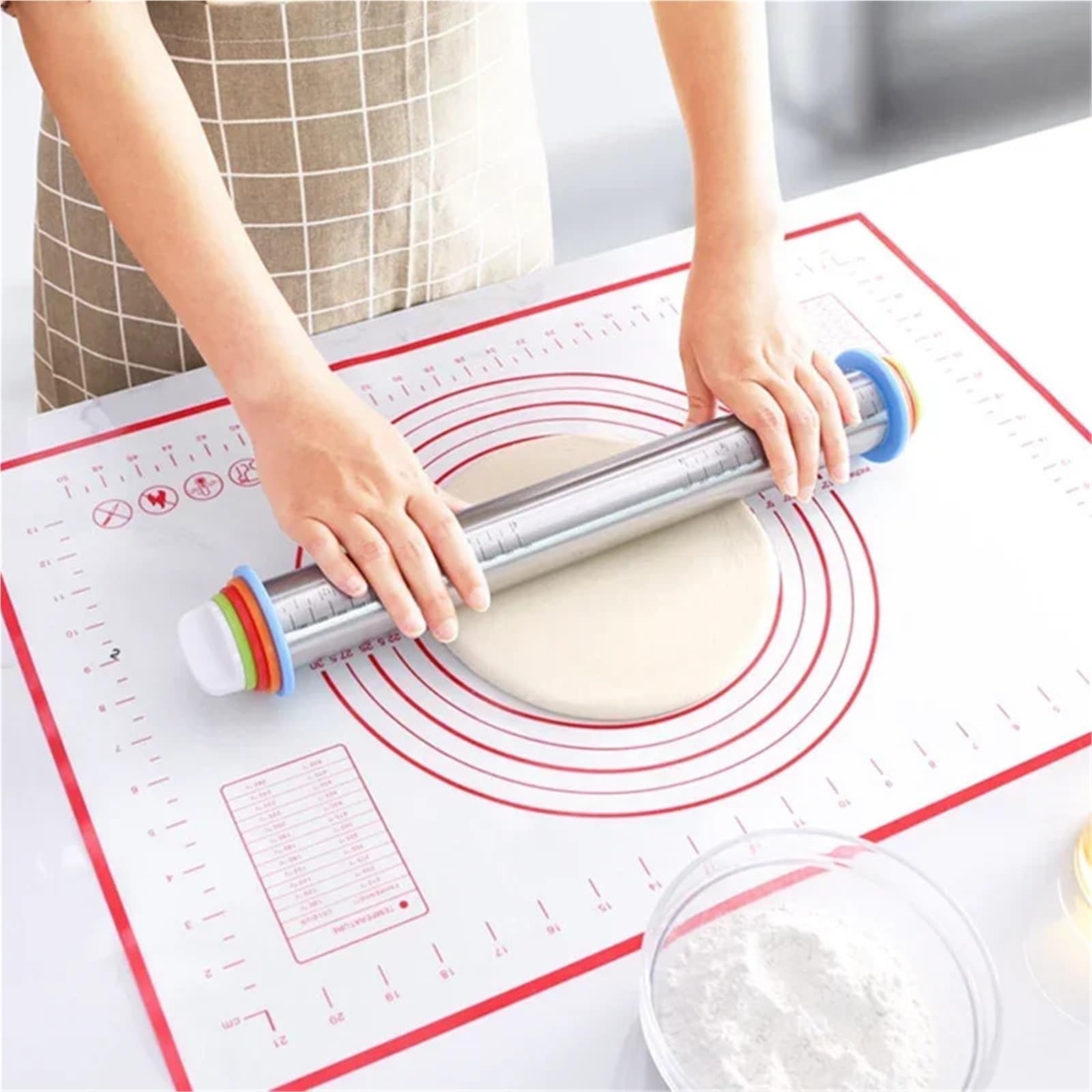 Silikon Backmatte Roll Kneten Pad Gebäck Werkzeuge Pizza Teig Antihaft-Silikon-Matte for die Küche für Fondant Pizza(Black,60x80cm)