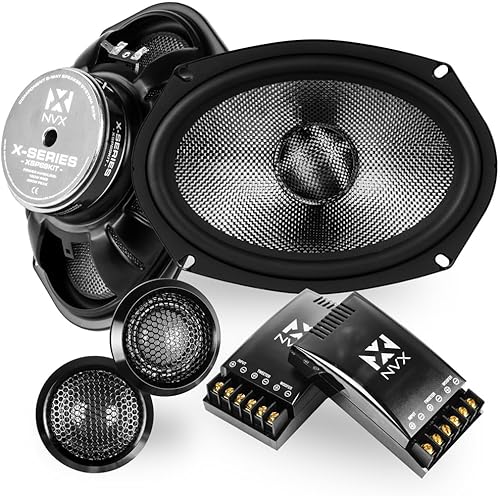 NVX XSP69KIT - Altavoces para automóvil de 6 x 9, 600 W máximo, 300 W RMS, sistema de componentes de 2 vías con tweeters de cúpula de seda de 1