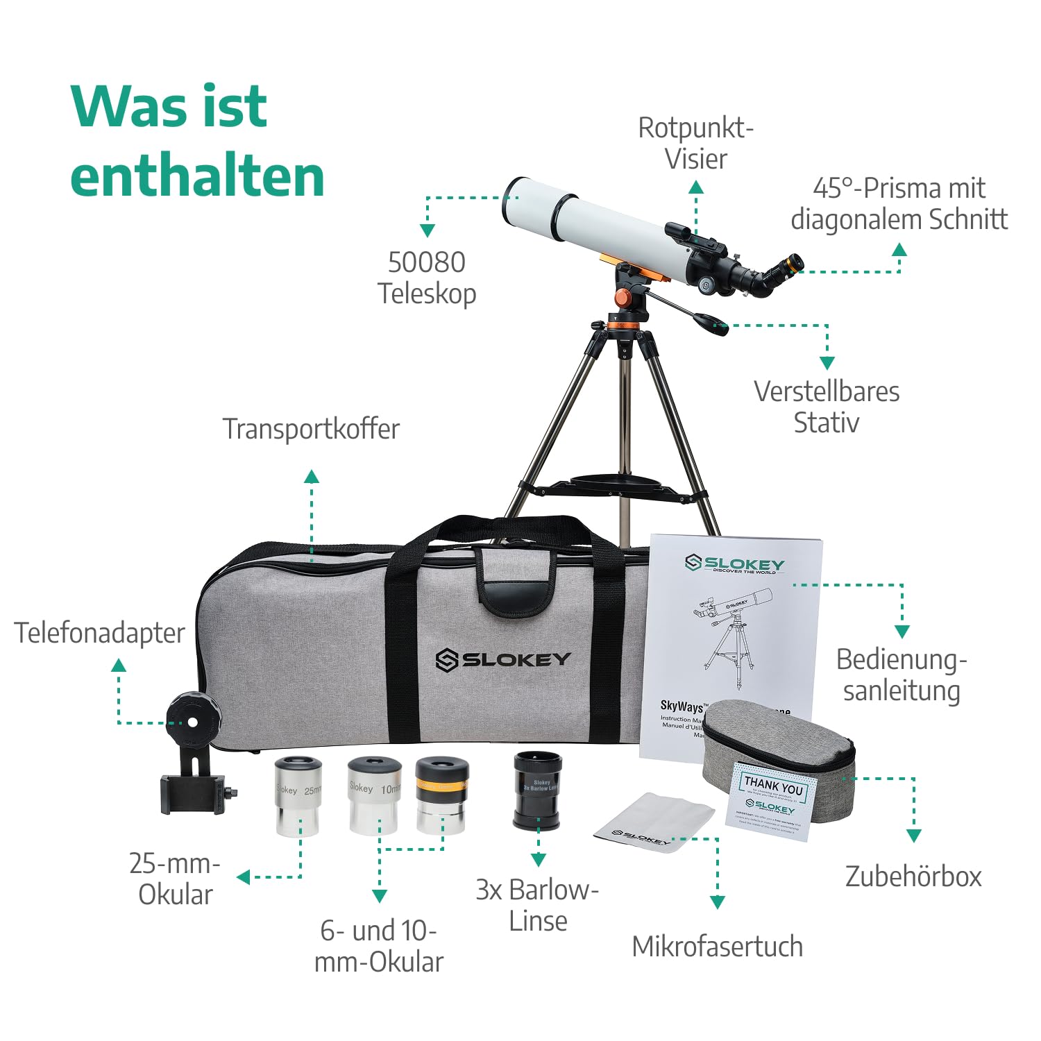Slowkey Pro Barlowlinse für Teleskope - 3X Linse für Profi-Astronomie, erhöht die Vergrößerung; ideal für Teleskop Mond Beobachtungen und Fernglas Astronomie, Teleskop Sterne beobachten