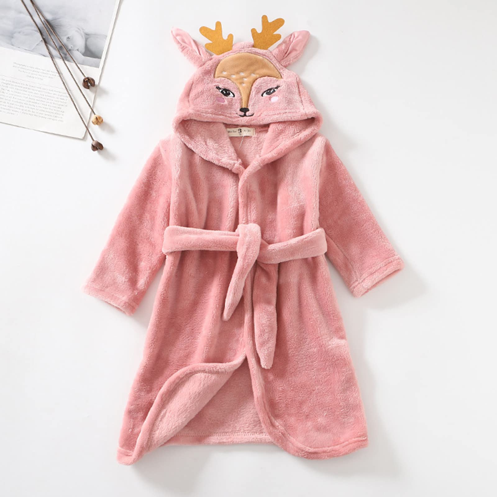 Baby Girls Boys Bathrobe Toddler Kids Baby Boys Girls Cartoon Bathrobes Hooded Warm Flannel (Pink, 5-6 Years)