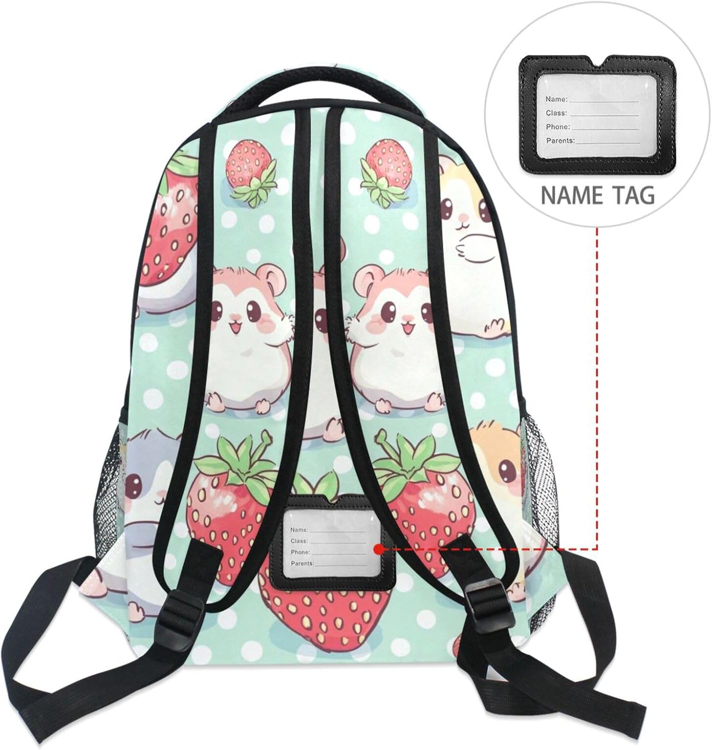 Hamsters Polka Dot Strawberry Boys Girls Kids School Backpacks Bookbag, School Bag Travel Backpack Daypack