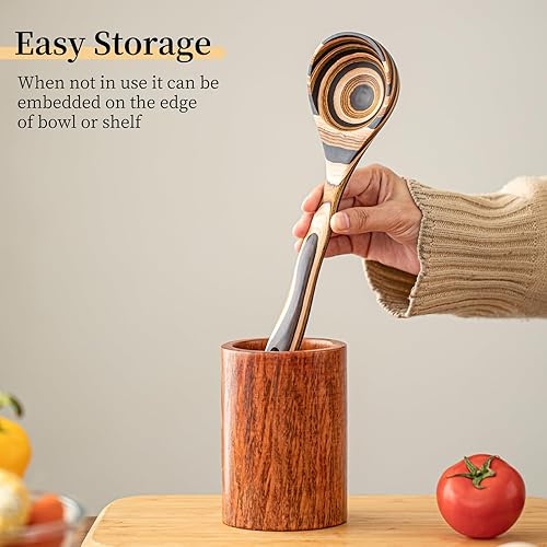 Miniatura 5 de Gudamaye Pakkawood - Cucharón profundo para sopa, cucharón de madera de Pakkawood, cucharón grande de 10.6 pulgadas para cocinar, cucharones