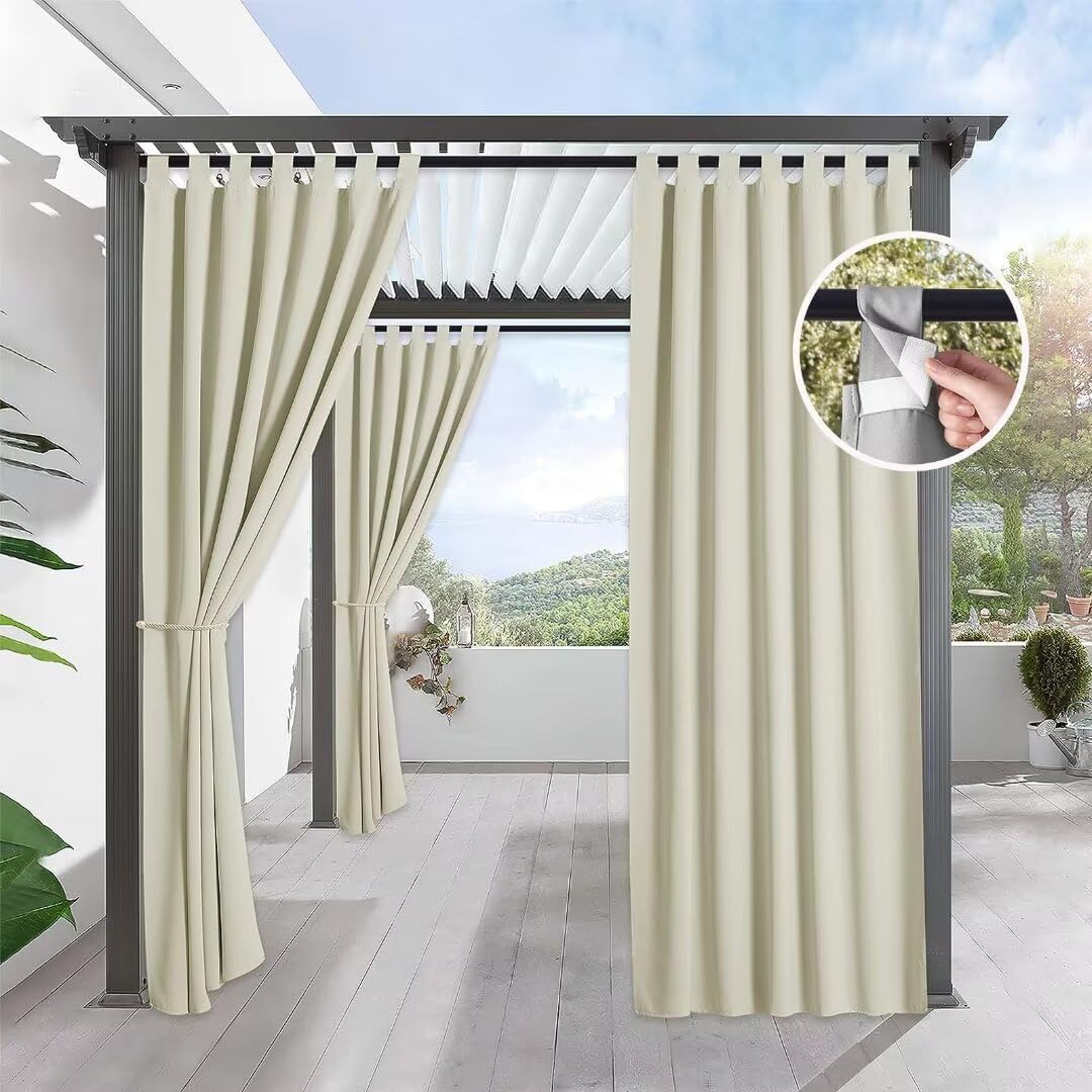 Tielag Blackout Curtains W52 x L72 Inch, Waterproof Outdoor Curtain, Blackout Privacy Panel, Darkening Drapes for Bedroom Living Room, Cream, 1 Panel