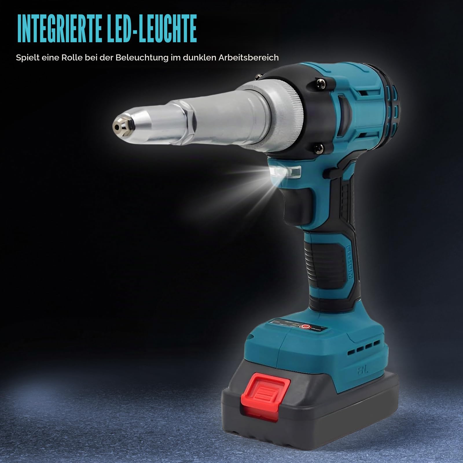 Akku Nietzange 21V Nietpistole Popnietenzange Set mit 2x1300mAh Akkus Elektrische Popnietenzange für 2,4/3,2/4,0/4,8mm Blindnieten für Autoreparaturen Heimwerker