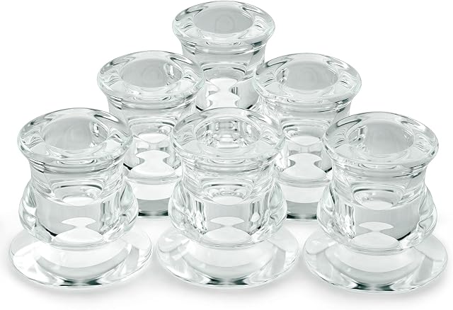 Clear Glass Candle Holders, Ymenow 6pcs Glass Tea Light Candle Holders for Candlestick Candles Holders for Pillar Candles Taper Candles / for Living Room Wedding Halloween Decor - Dia 0.94in/2.4cm