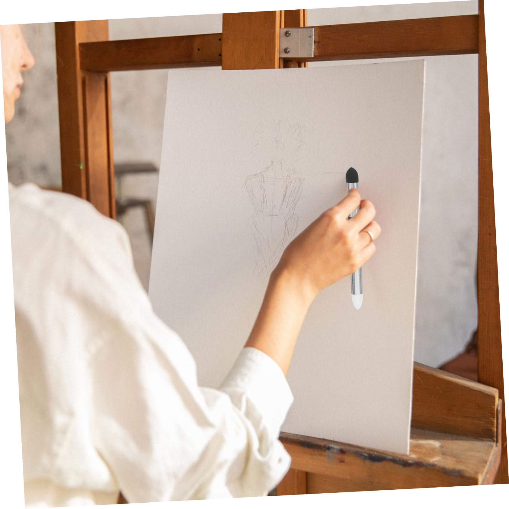 Set 6pz Pennelli Spugna Doppia Punta Lavabili per Disegno Portatili e Resistenti per Schizzi e Pittura Principianti