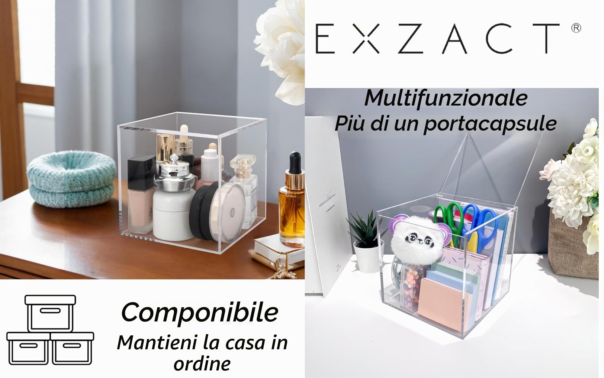 Exzact Cubo per capsule di caffè da 15 cm in acrilico, organizer per cestini per cialde di caffè, porta capsule trasparente, contenitore multifunzione