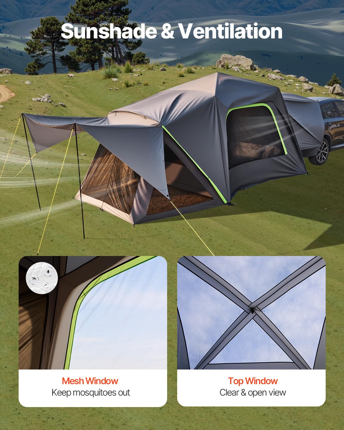 VEVOR SUV-Zelt Camping Auto-Zelt (305 x 310 x 230 cm) wasserdichtes PU2000 geräumiges Doppelschicht-Design für 5-8 Personen, SUV-Campingzelt mit Schattenmarkise & Netzfenstern & Regendach & Tasche