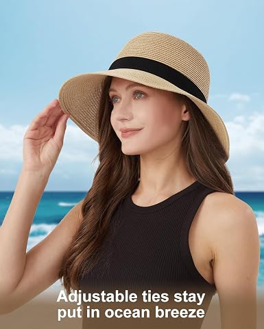 Chapeau Panama Boater XS-S – Petite Tête – UPF50+ Protection Solaire Maximale – Paille Légère Été Plage Vacances