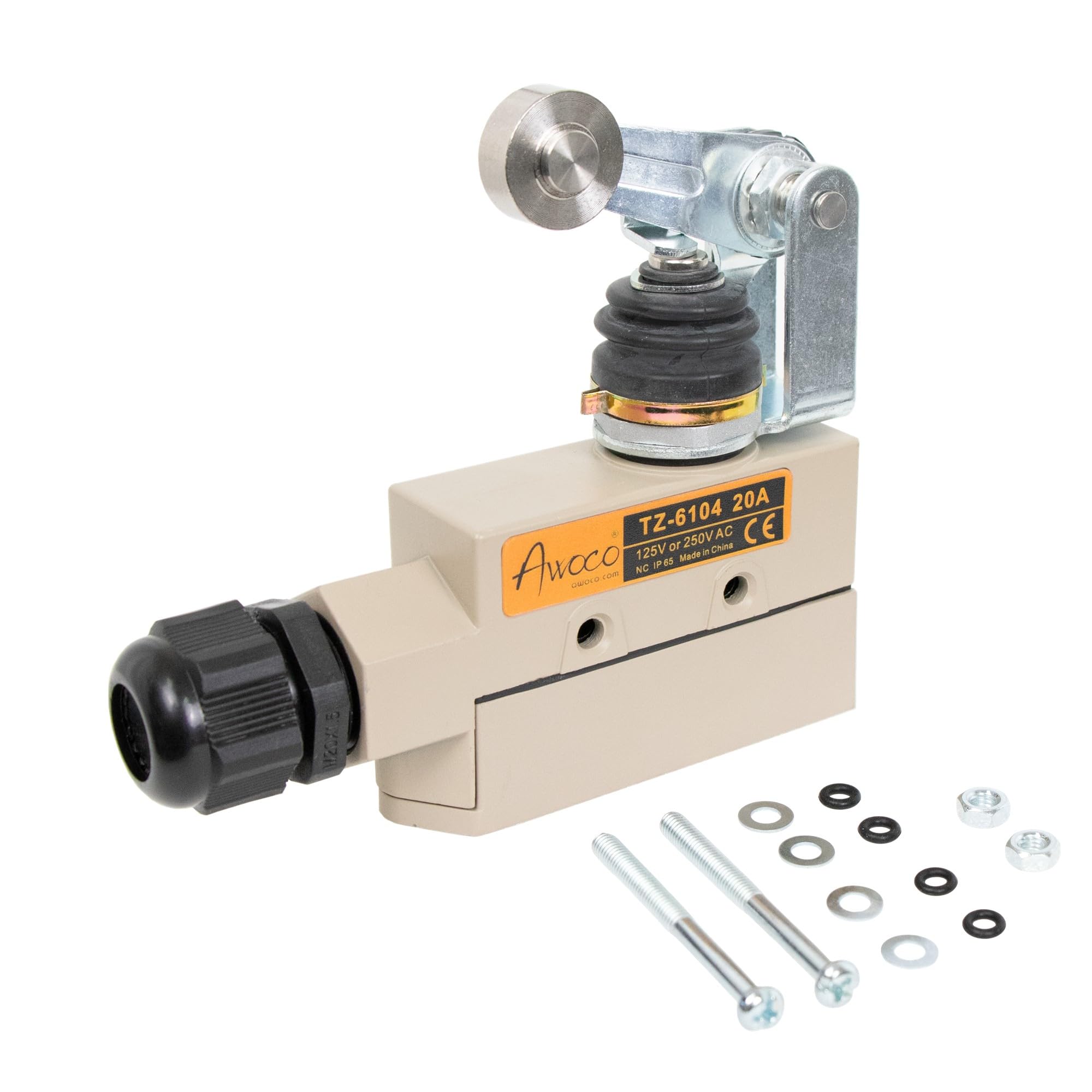 Awoco Heavy Duty Commercial Door Micro Switch with Roller Plunger for Air Curtains, 250V 20A IP 65 Limit Switch Type NO and Type NC (TZ-6104-20A)