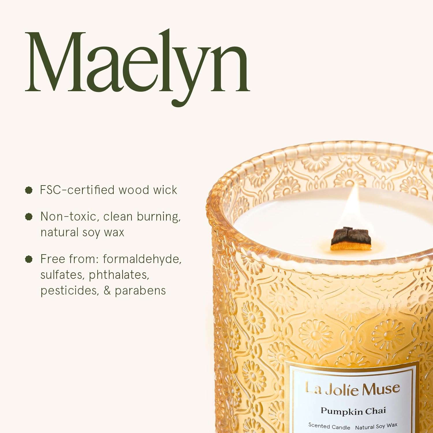 LA JOLIE MUSE Pumpkin Chai Candle – Pumpkin, Spicy Chai & Vanilla Scent | 19 oz Large Wooden Wick| Natural Soy Wax | 90 Hours Clean Burn | Gift-Ready for Autumn Hosting | Seasonal Home Décor - Image 6