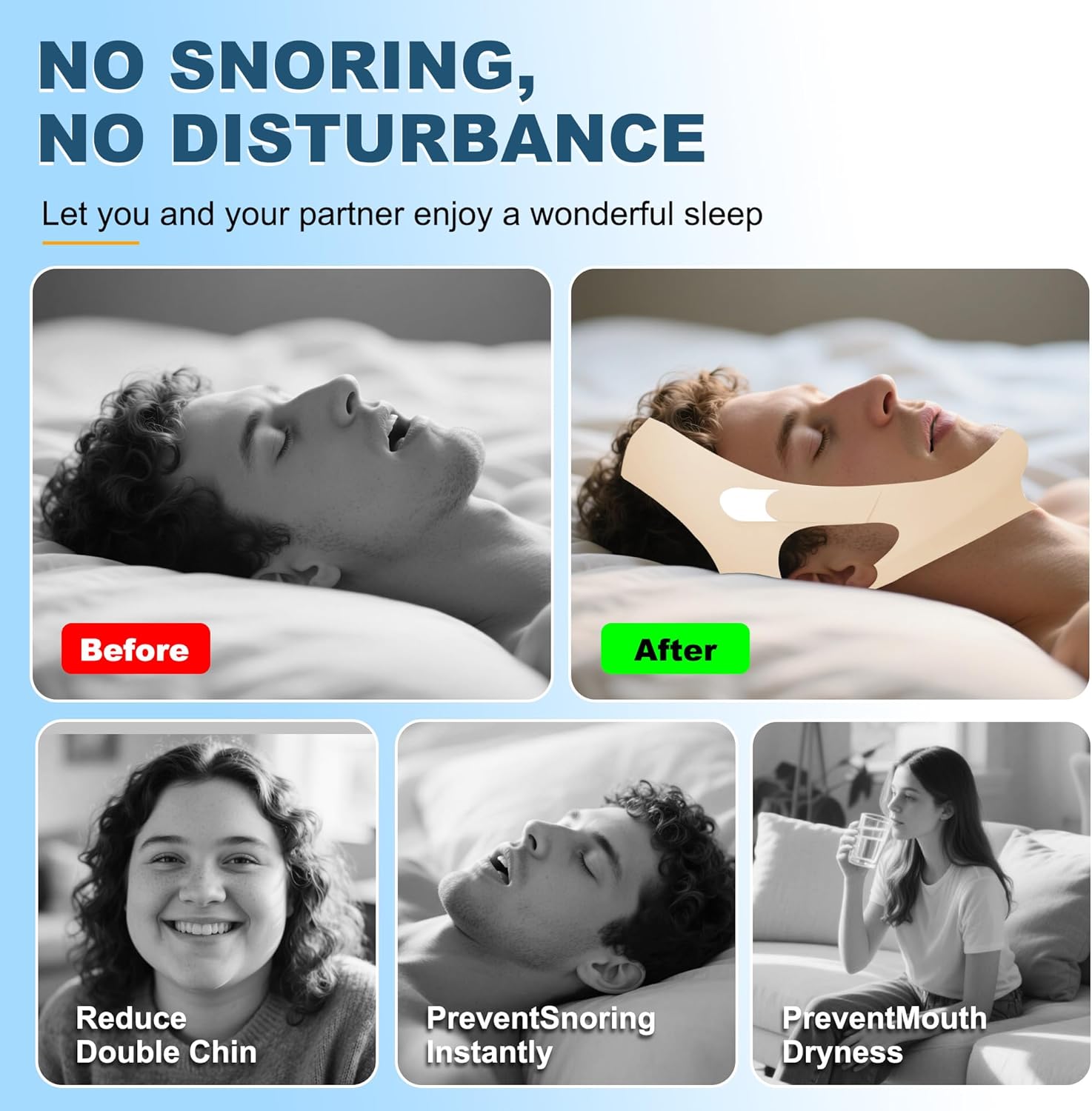 Anti Snoring Chin Strap, Chin Strap for Sleeping Adjustable High Elasticity Traceless, Comfortable Stop Snoring Solution, Breathable and Reusable Anti Snoring Devices for Men and Women (Beige) - Image 6