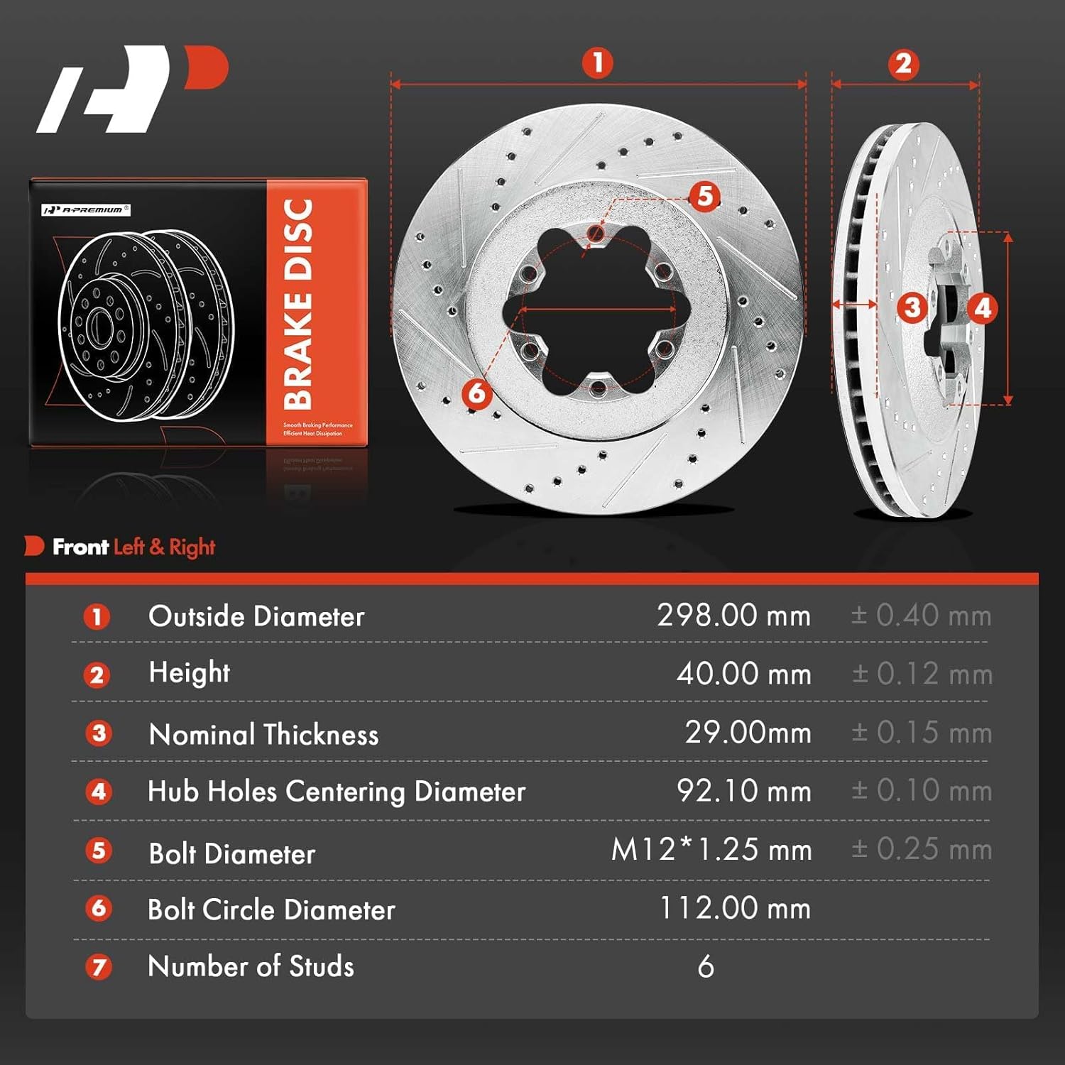 A-Premium 11.73 inch (298mm) Front Drilled and Slotted Disc Brake Rotors Compatible with Select Chevrolet & GMC Models - Colorado 2009-2012, Canyon 2009-2012, 2-PC Set