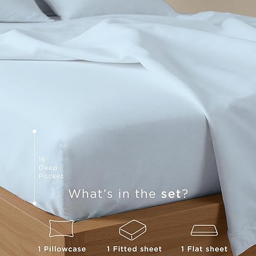 Miniatura 3 de Threadmill Home Linen Bedding - Juego de sábanas de 300 hilos, 100 % algodón, juego de cama de lujo, 4 piezas, tejido de satén suave, color blanco