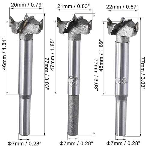 Miniatura 5 de uxcell Forstner - Brocas de taladro para madera, 0.906 in, 0.945 in, 0.984 in de diámetro, sierra de agujero de carburo, punta de acero de aleación,