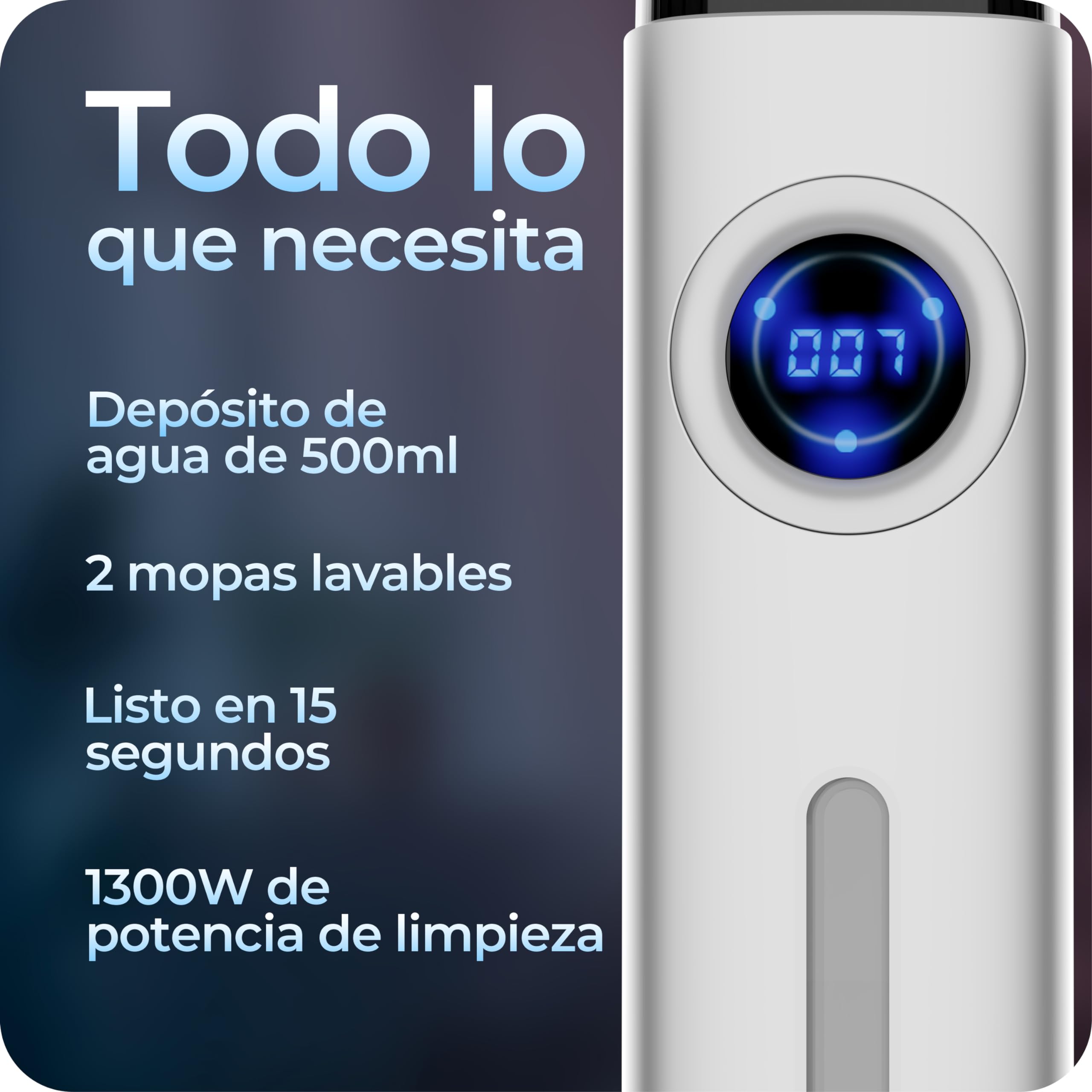 Avalla T-20 Mopa de Vapor de Alta Presión, Triplica la Potencia de Limpieza, Calentamiento Rápido de 15s, Impulso de 120°C, Depósito Grande de 500ml (Blanco)