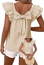 TUUHAW T-Shirt da Donna Manica Corta Bluse Girocollo Casual Elegante Top con Volant Camicie con Fiocco Posteriore Maglietta Estive