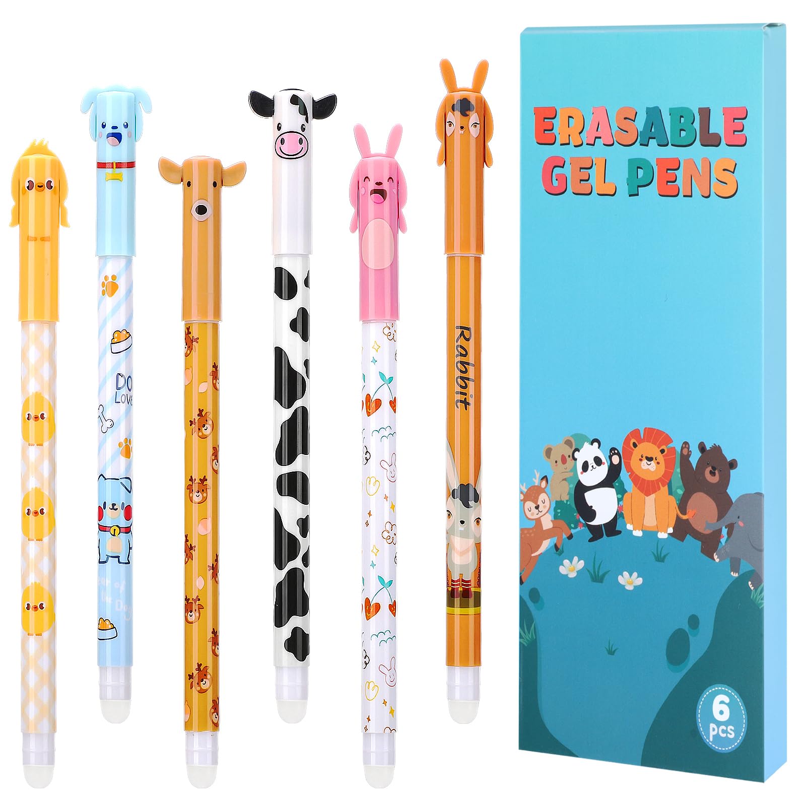 Thboxes Ostern Geschenke - 6 Stück Radierbarer Kugelschreiber, 0,5mm Bunt Gelstifte Radierbar Tintenroller Radierstift Radierbare Stifte Tiere Erasable Pen für Schulsachen Bürobedarf