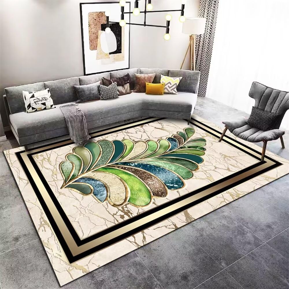 Tapis chambre fille et garçon vert 300x400 motif feuilles style nature