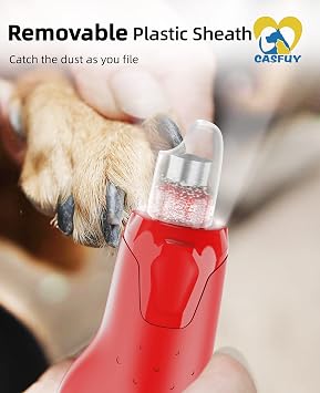 Casfuy Dog Nail Grinder Quiet - (45db) 6-Speed Pet Nail Grinder with 2 LED Lights for Large Medium Small Dogs/Cats, Professional 3 Ports Rechargeable Electric Dog Nail Trimmer with Dust Cap(Red)