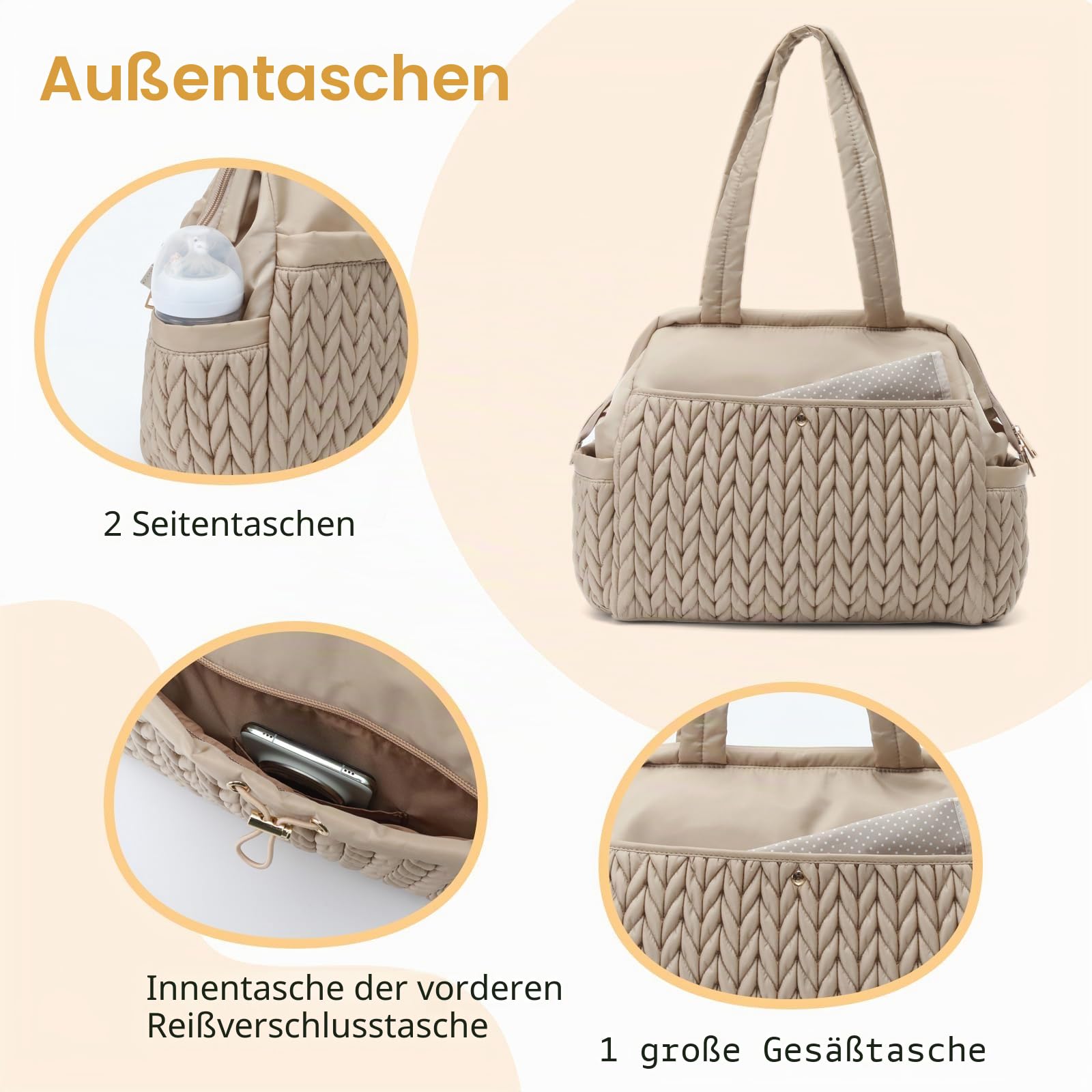 Wickeltasche, Baby-Reise-Organizer (Beige)