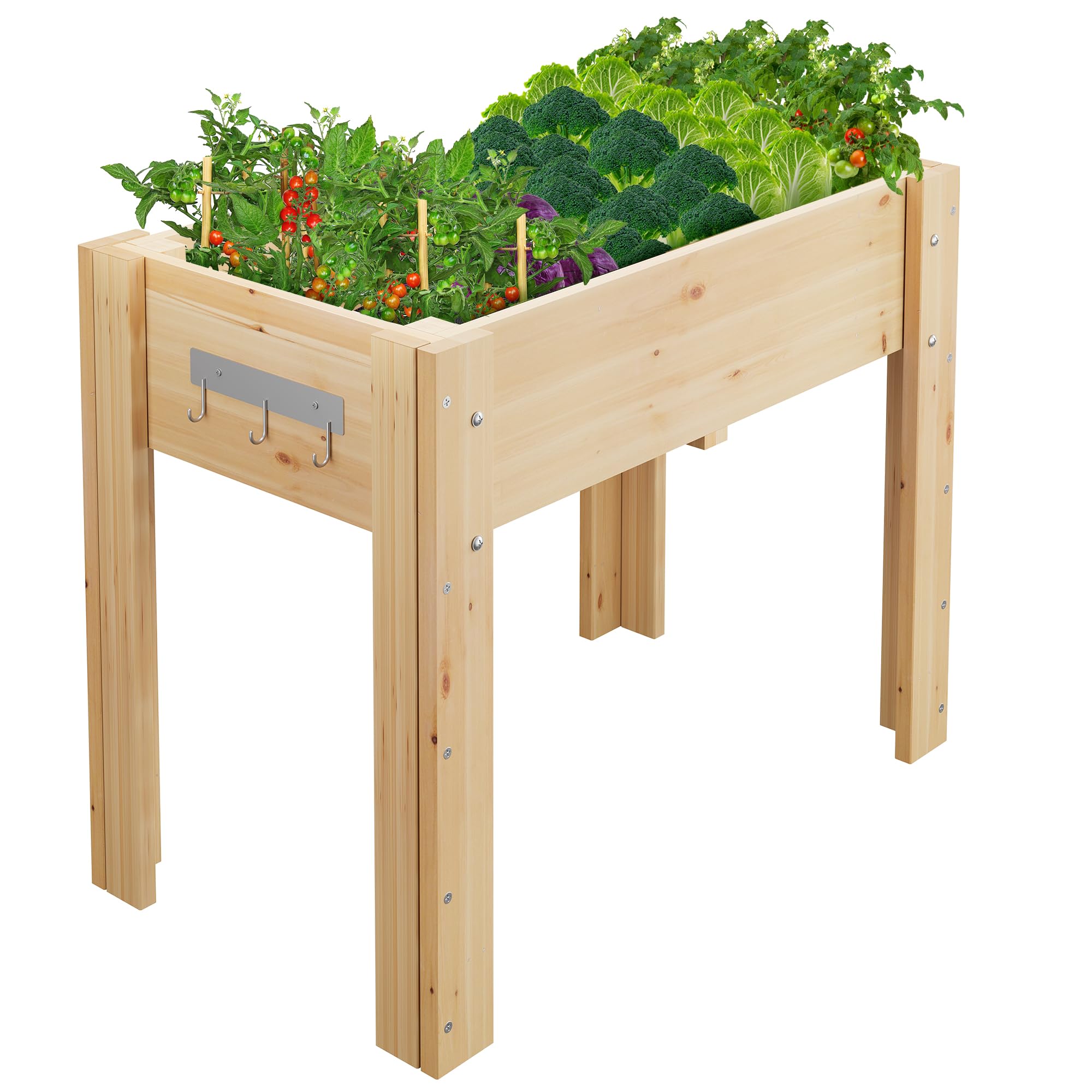 GarveeHome Elevated Raised Garden Bed Wooden Planter Box with Legs & Hooks