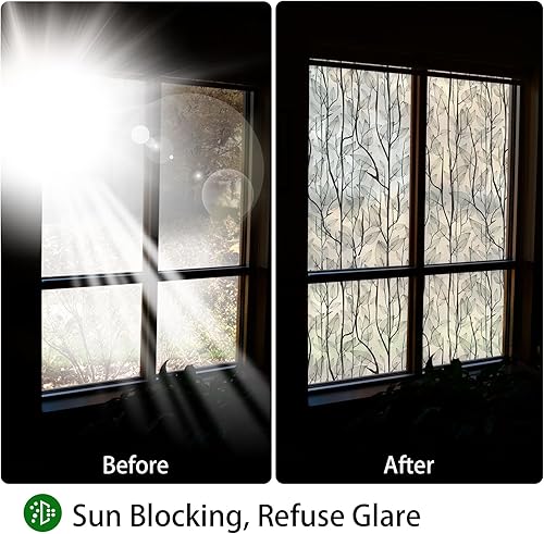 Vista 28 de DKTIE Película decorativa de vinilo para ventana de adherencia estática, película de privacidad no adhesiva con kit de instalación, tecnología